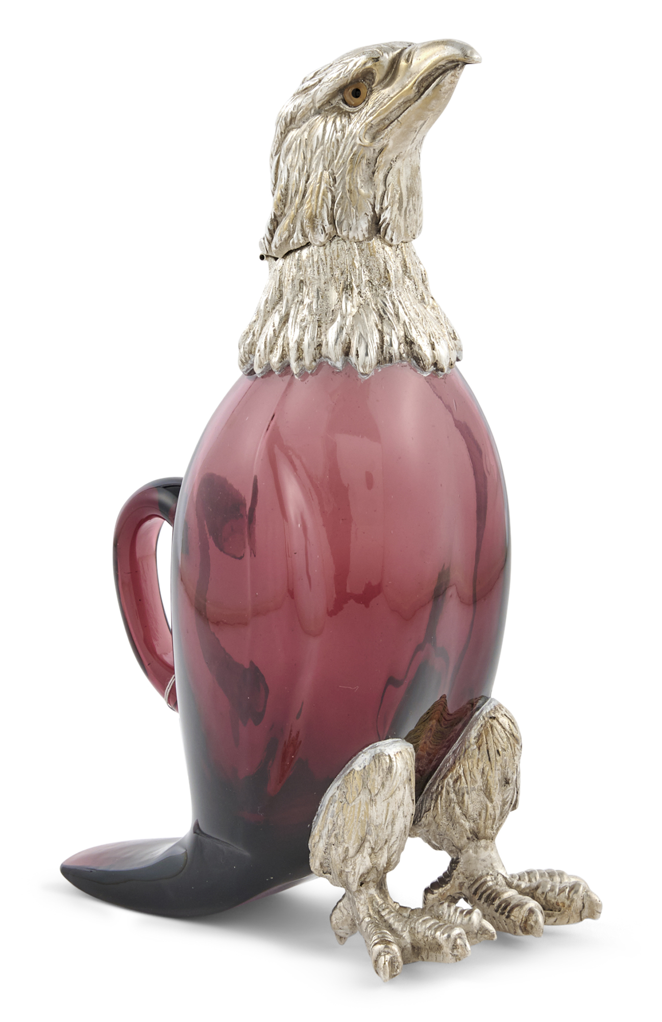 Lot image - Novelty Silver Plate Mounted Ruby Glass Eagle Form Decanter