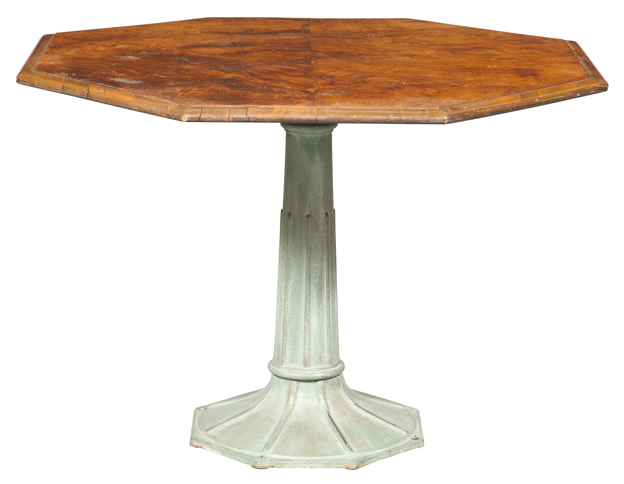 Lot image - Walnut and Patinated Metal Octagonal Table