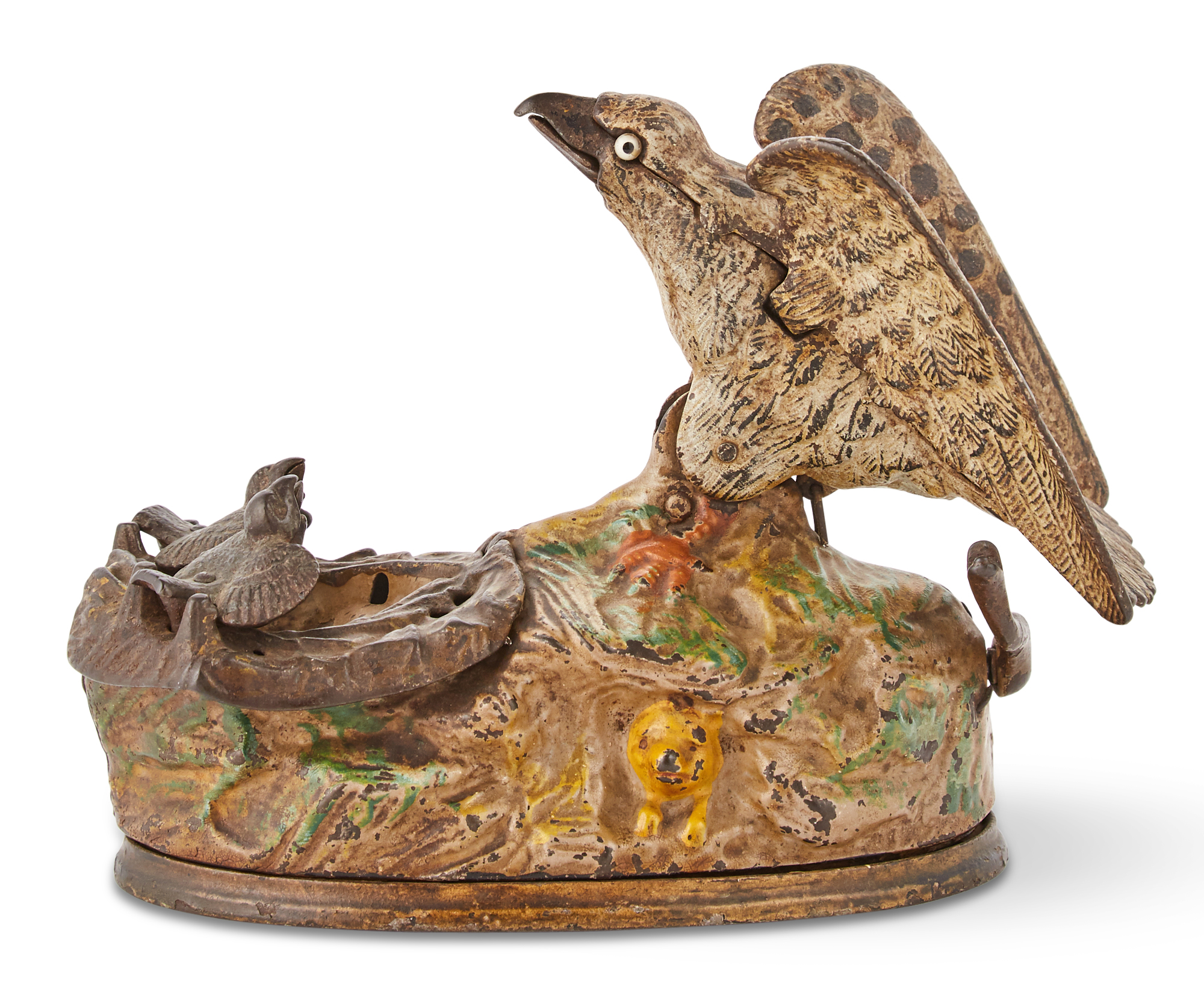 Lot image - Cast Iron Mechanical Bank  Eagle and Eaglets.