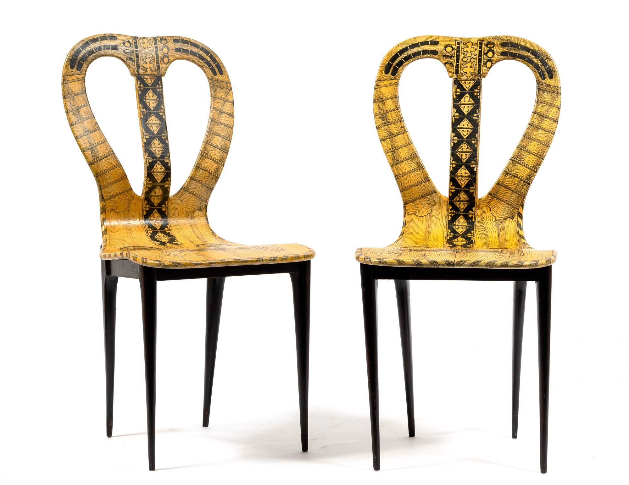 Lot image - Pair of Piero Fornasetti Lithographed and Lacquered Wood Musicale (Guitar)