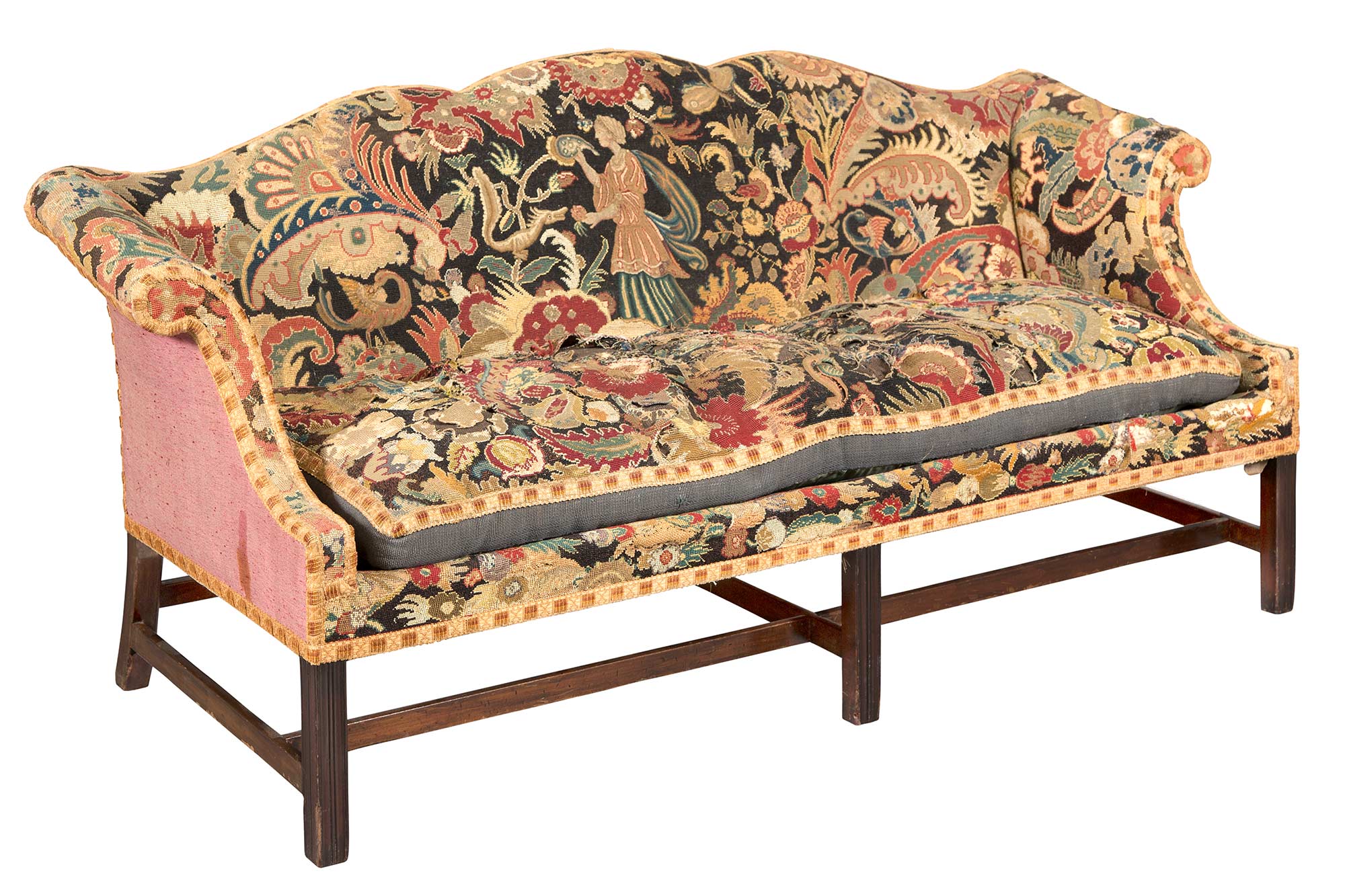 Lot image - George III Style Needlepoint Upholstered Mahogany Serpentine Settee