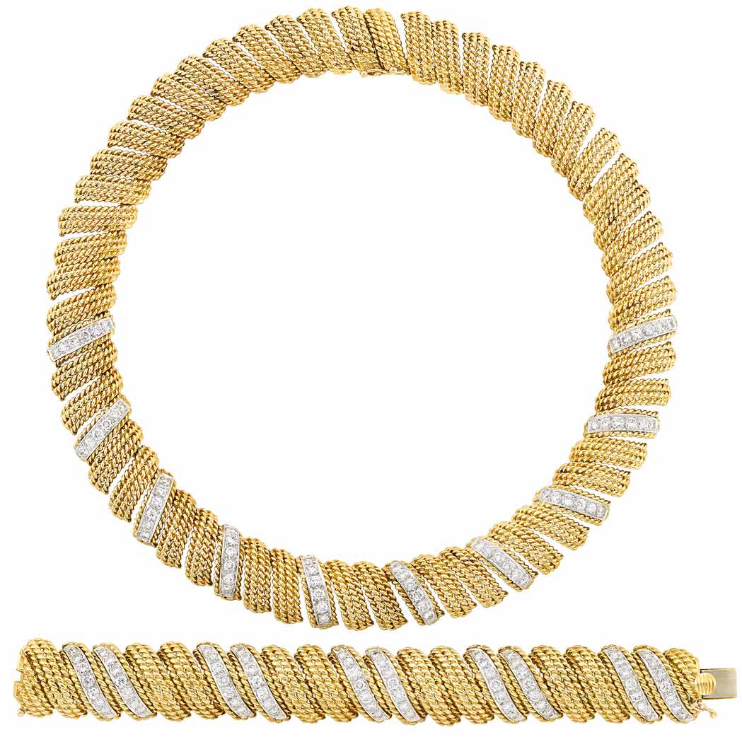 Lot image - Two-Color Gold and Diamond Necklace and Bracelet