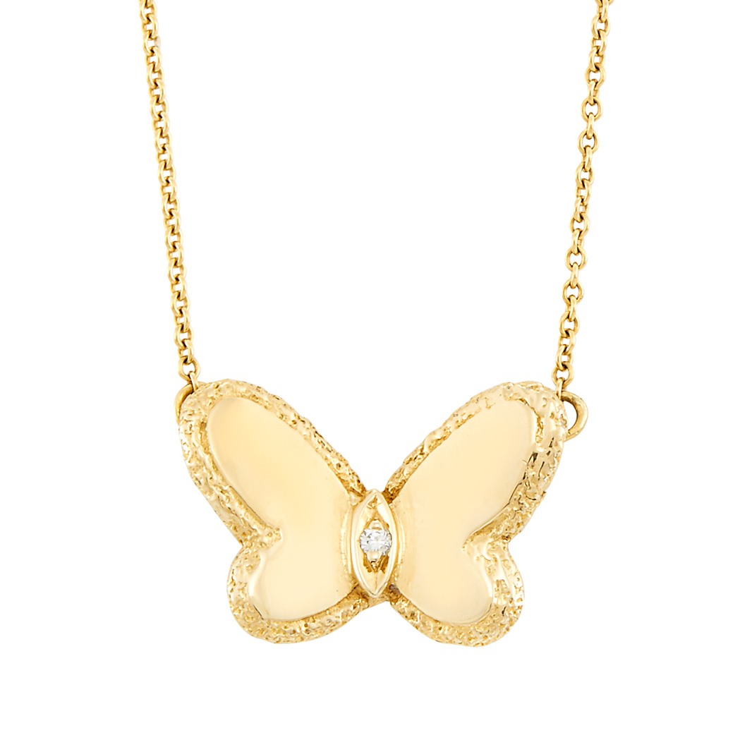 Lot image - Gold and Diamond Butterfly Pendant-Necklace, Van Cleef & Arpels