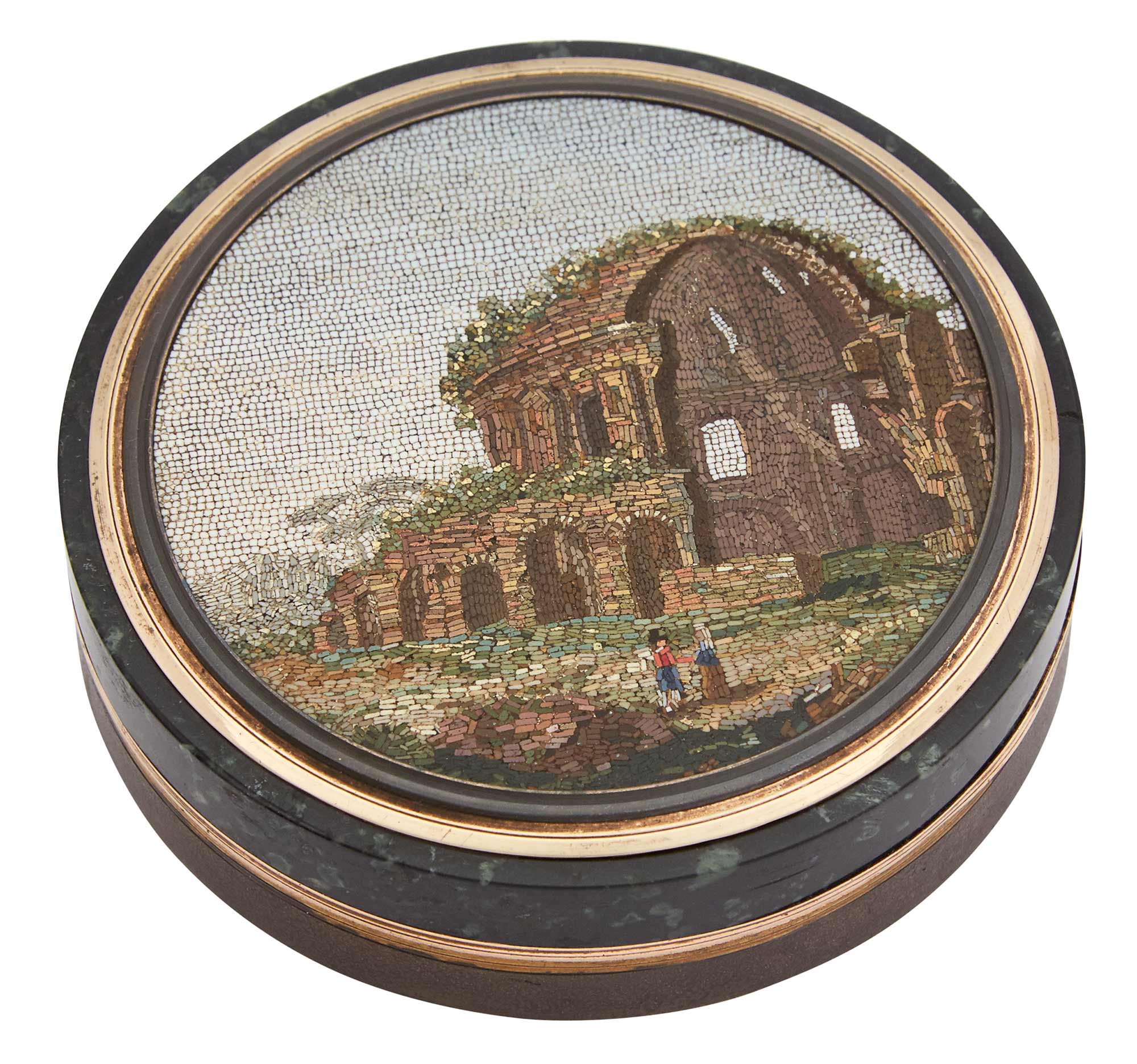 Lot image - Italian Marble and Micromosaic Box Depicting the Temple of Minerva Medica