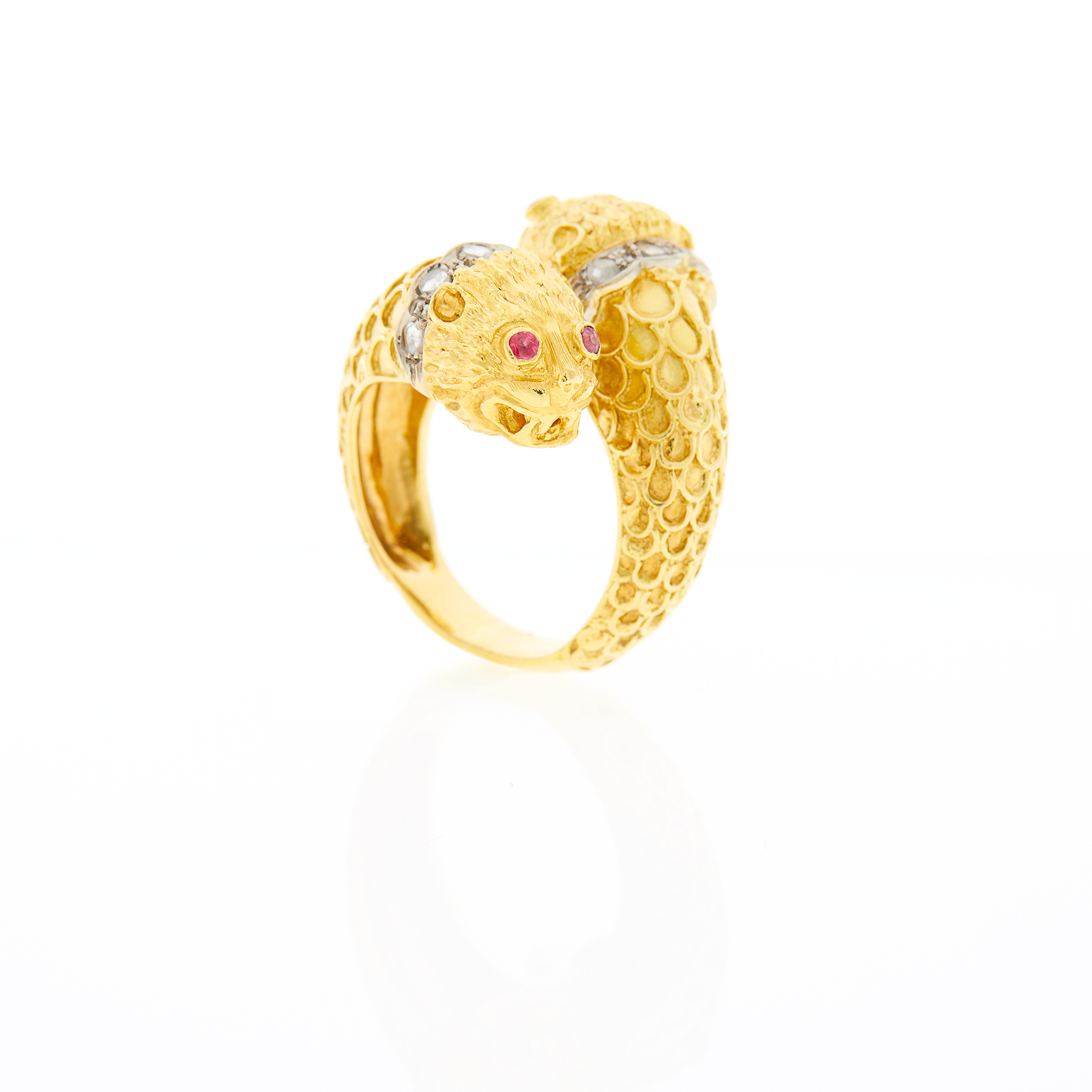 Lot image - Ilias Lalaounis Two-Color Gold, Ruby and Diamond Crossover Chimera Ring