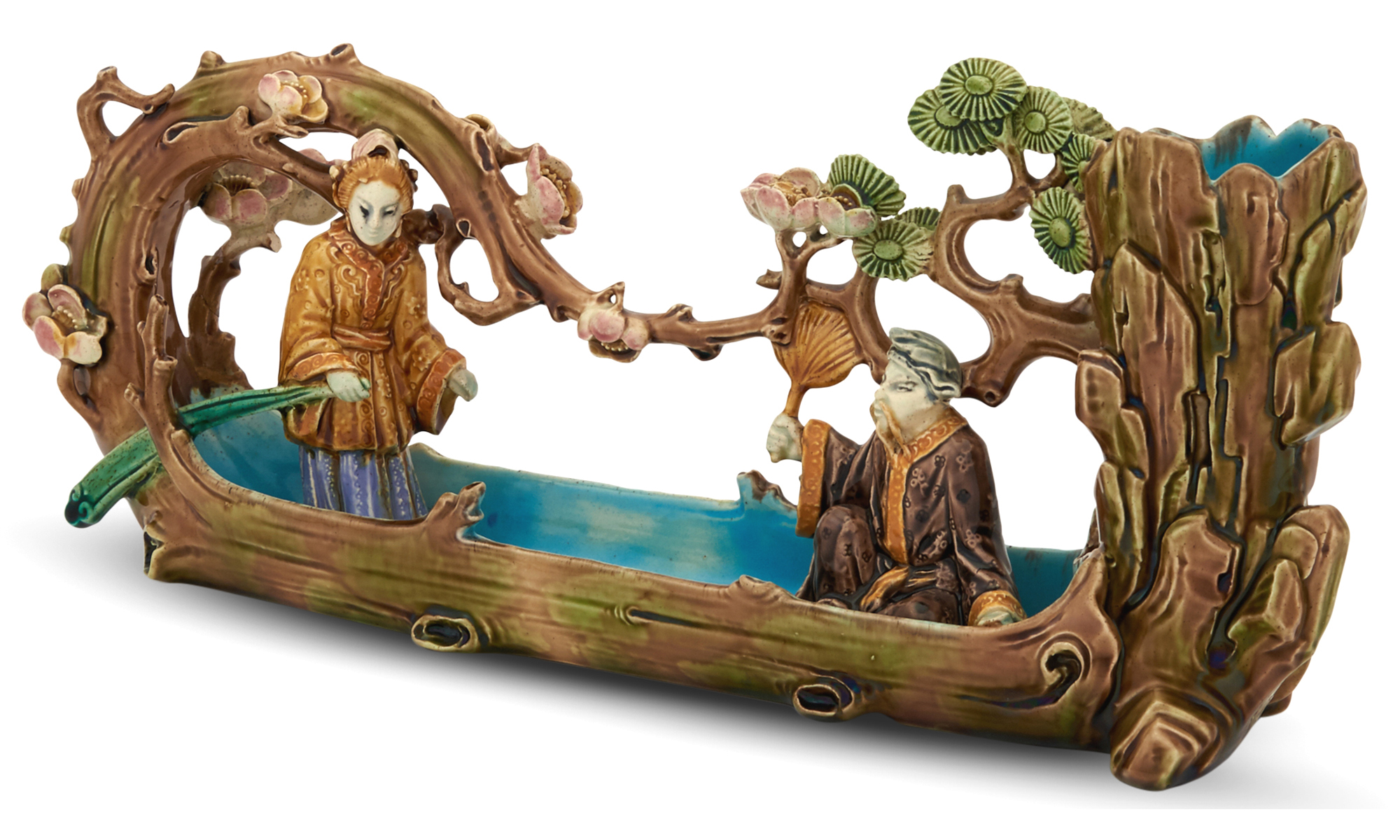 Lot image - Minton Majolica Japanese Boat Spill Vase