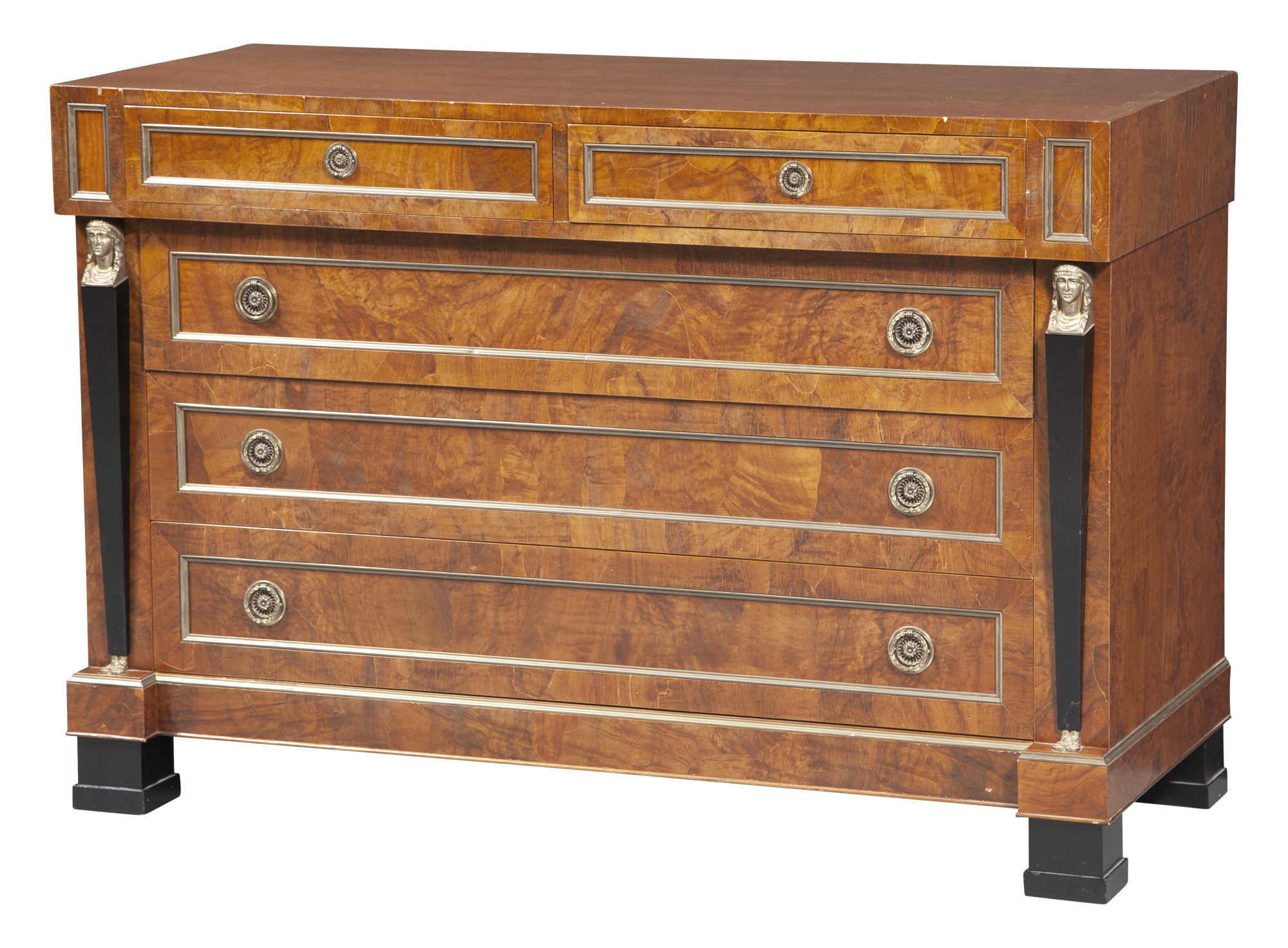 Lot image - Empire Style Brass Mounted Part Ebonized Burlwood Commode