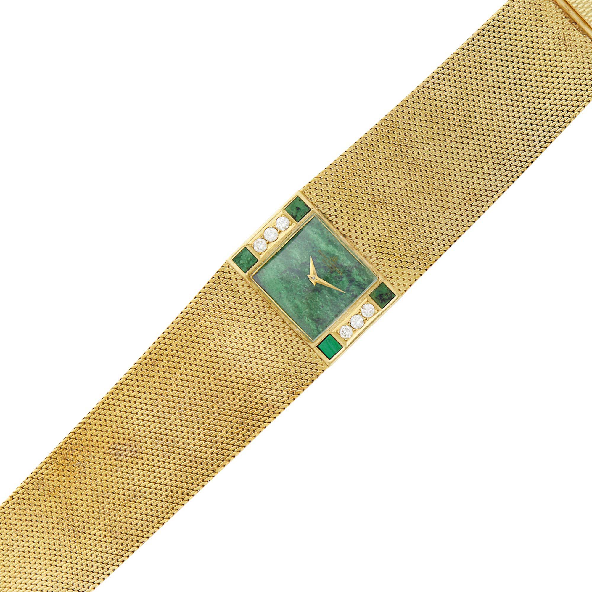 Lot image - Baume & Mercier Wide Gold, Nephrite, Malachite and Diamond Wristwatch