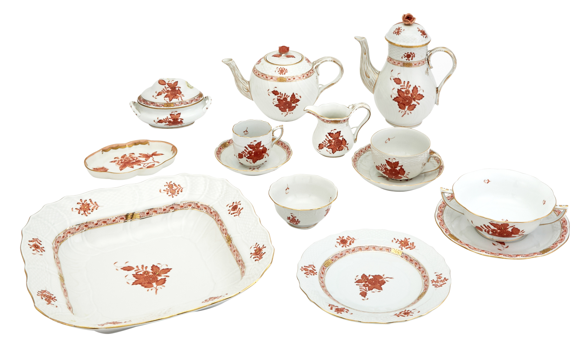 Lot image - Assembled Herend Porcelain Chinese Bouquet Rust