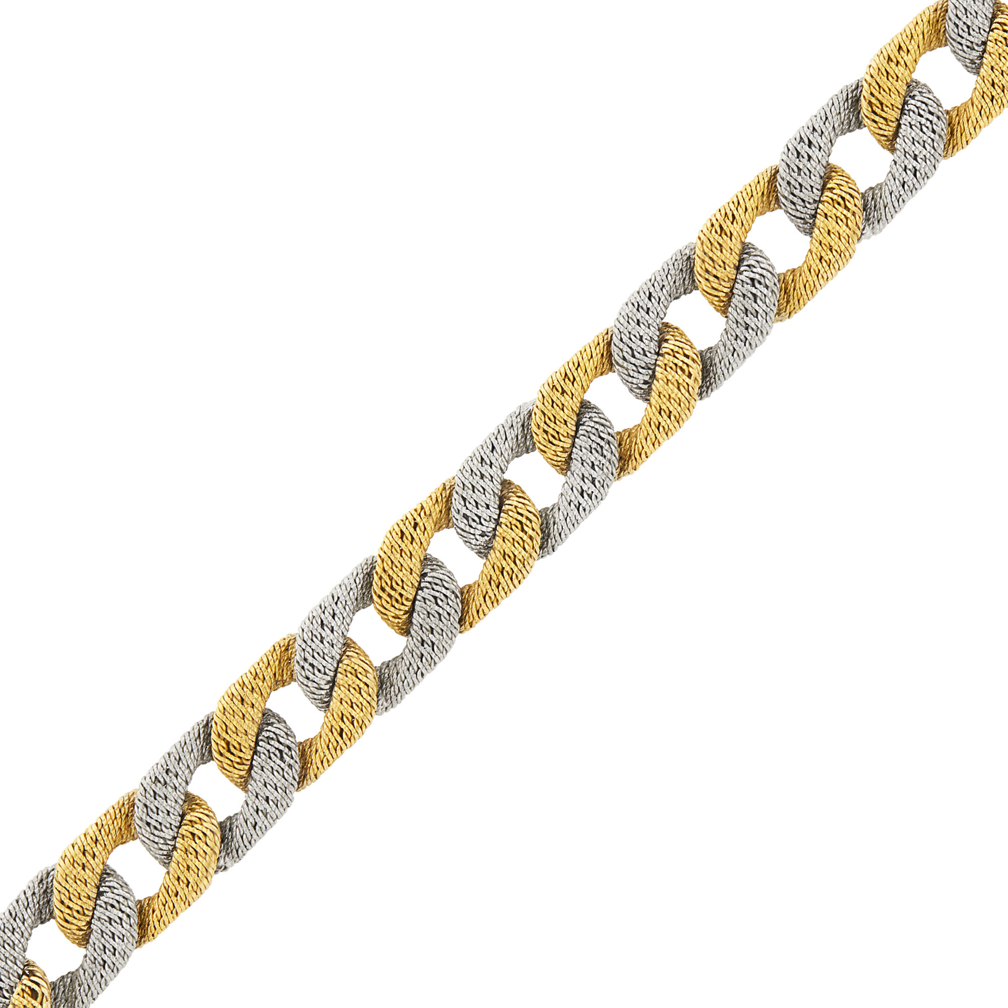 Lot image - Two-Color Gold Curb Link Bracelet, France