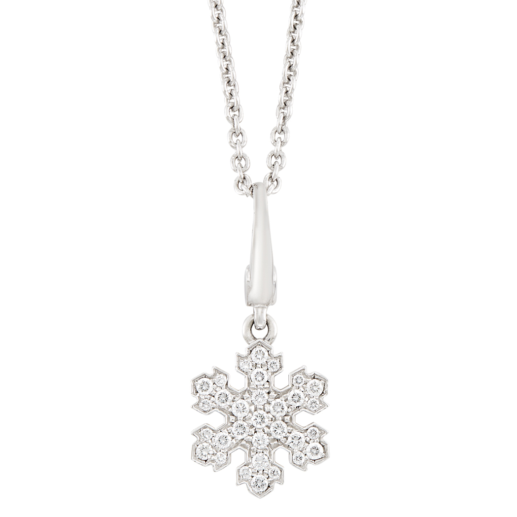 Lot image - White Gold and Diamond Snowflake Pendant-Necklace, Bulgari
