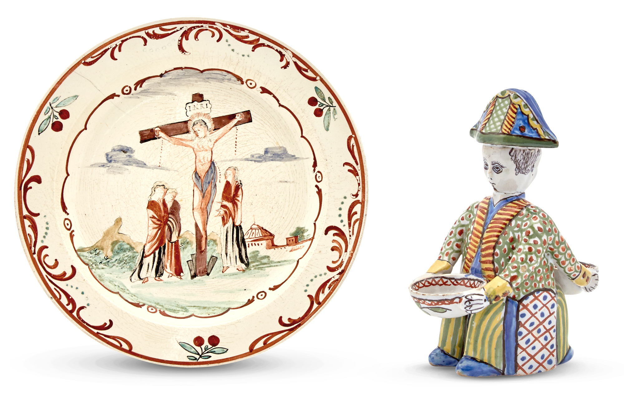 Lot image - Dutch Delft Polychrome Double-Salt Figure of a Man in a Tricorn Hat