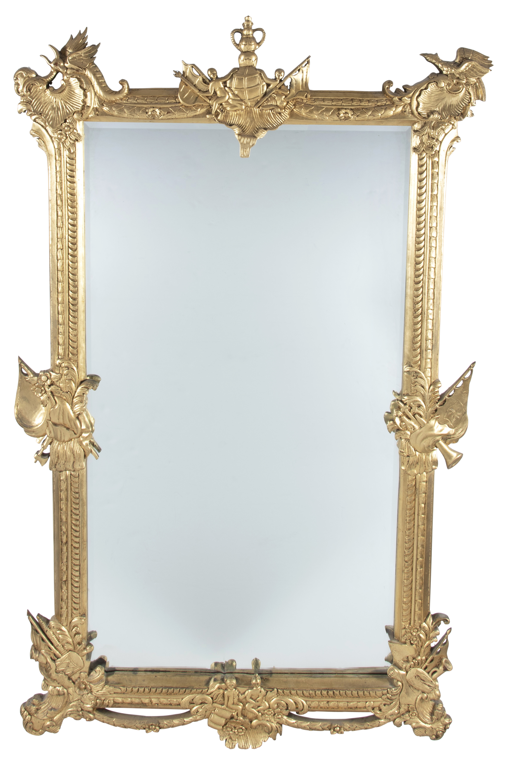 Lot image - Neoclassical Style Giltwood Mirror with Crown and Flag Crest