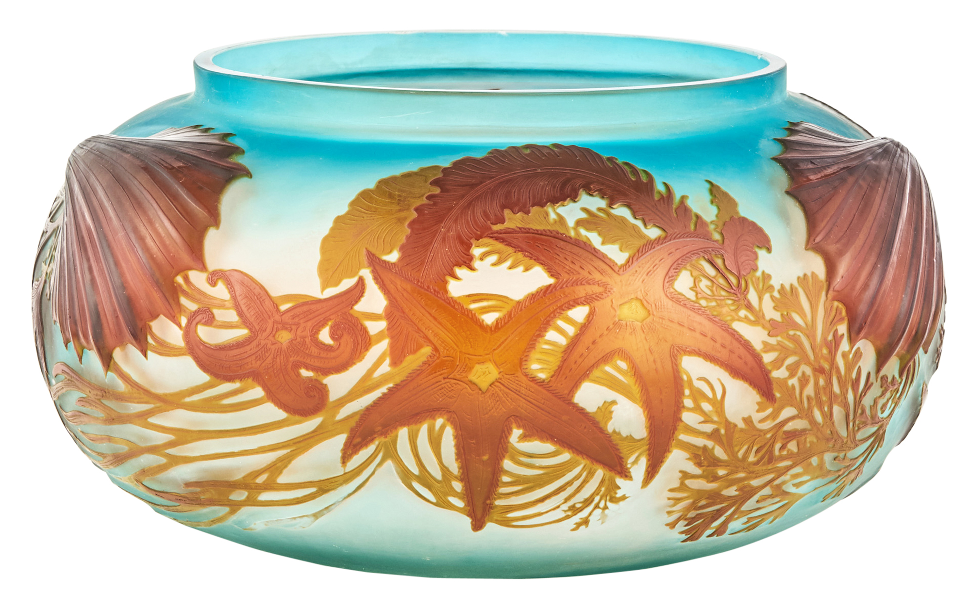 Lot image - Gallé Mold-Blown Cameo Glass Marine Bowl