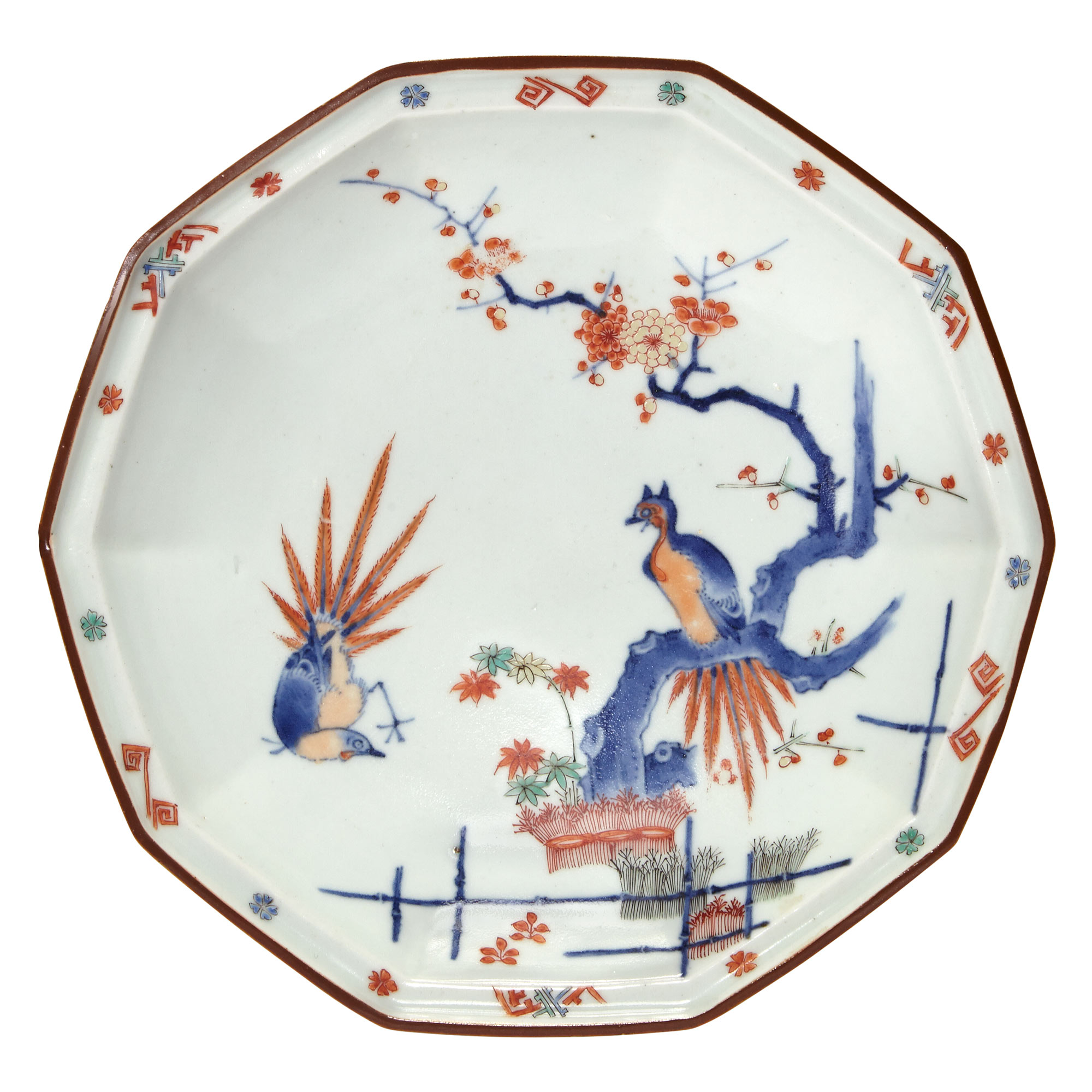Lot image - Japanese Kakiemon Decagonal Golden Pheasant Dish