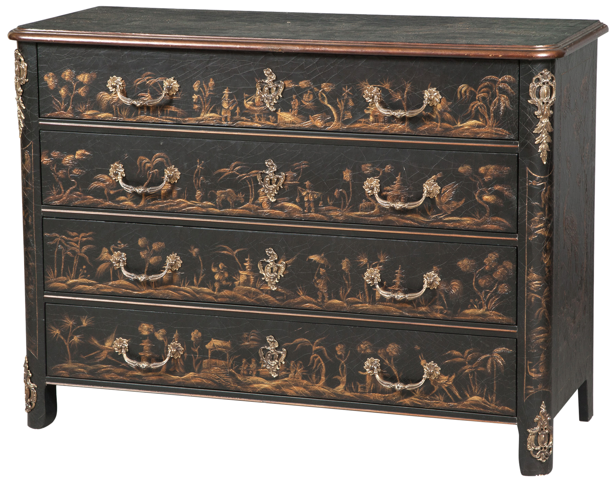 Lot image - Gilt-Metal Mounted, Black Lacquered and Gilt-Painted Commode