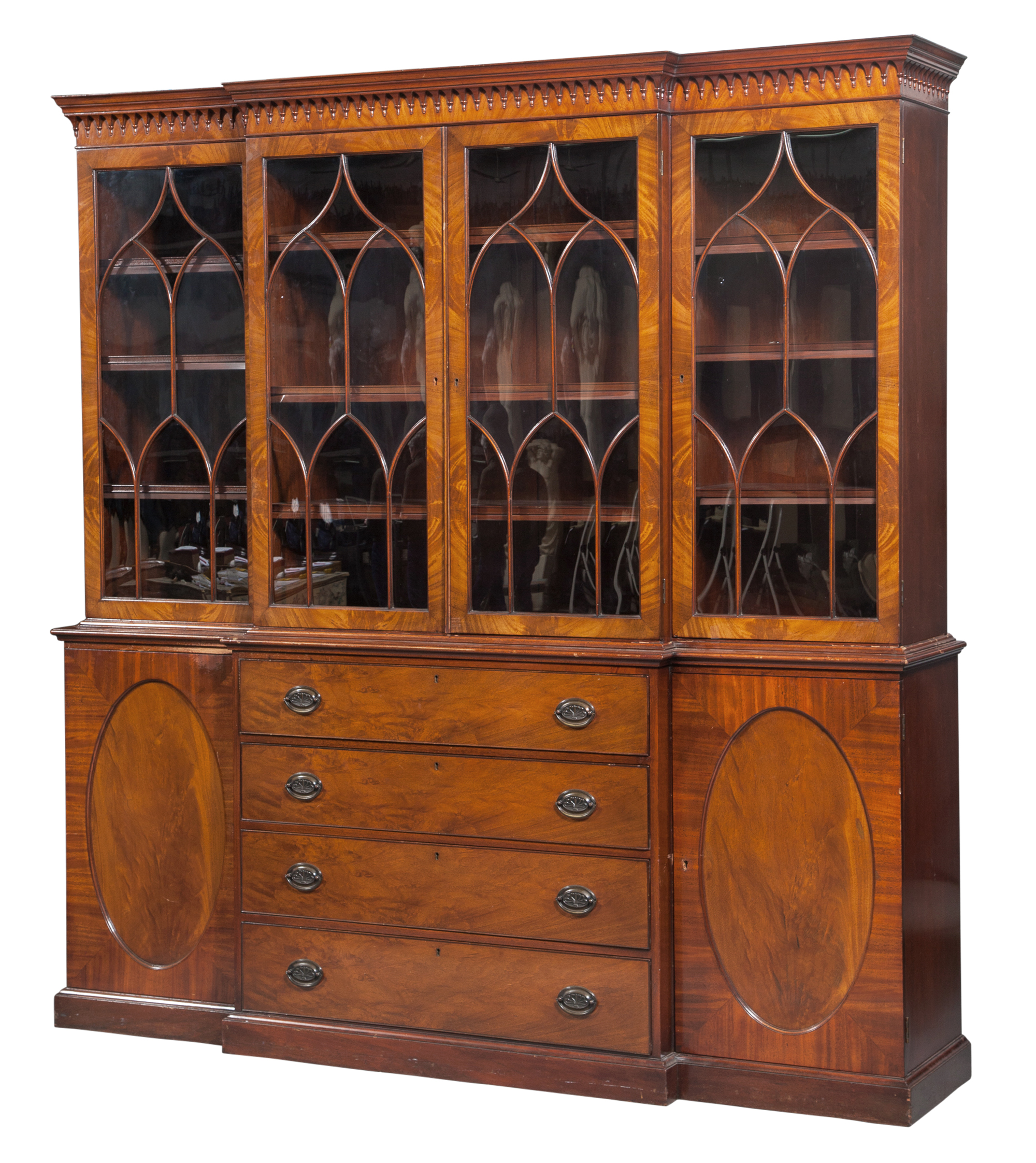 Lot image - George III Style Mahogany Breakfront Secrétaire Cabinet