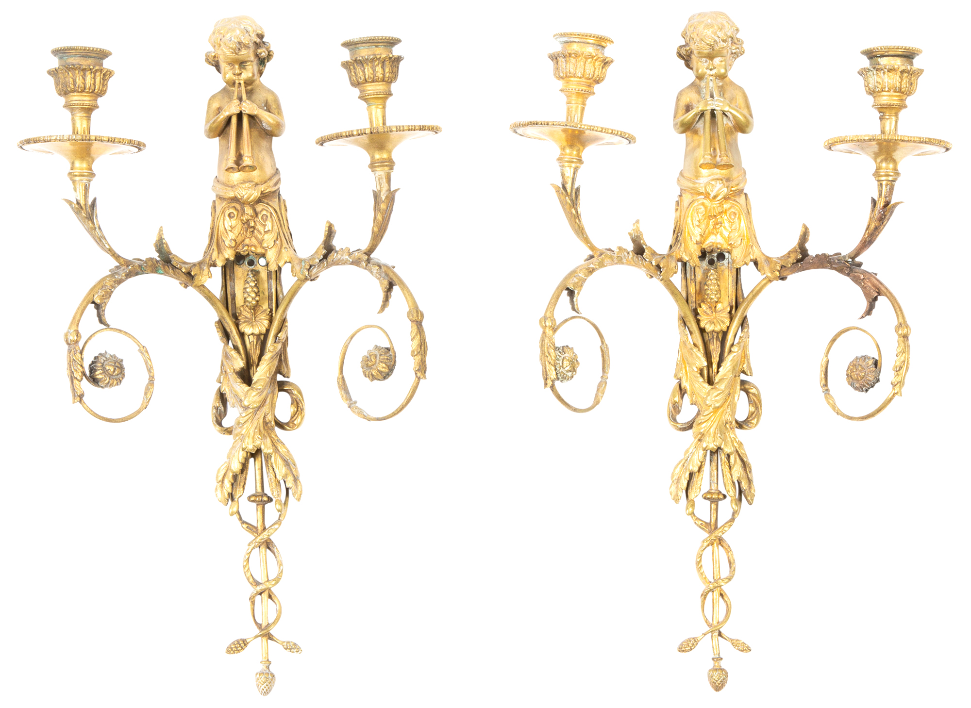 Lot image - Pair of Louis XVI Style Gilt-Metal Two-Light Sconces