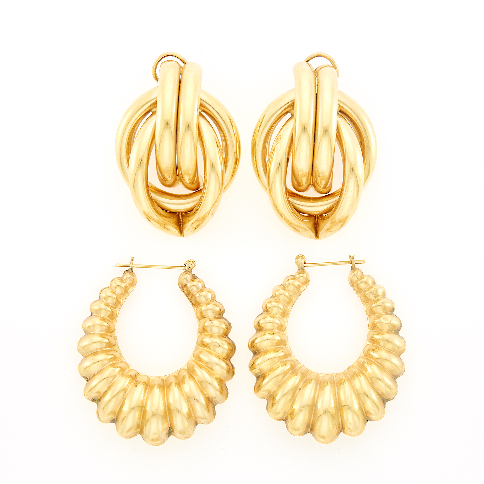 Lot image - Two Pairs of Gold Earrings