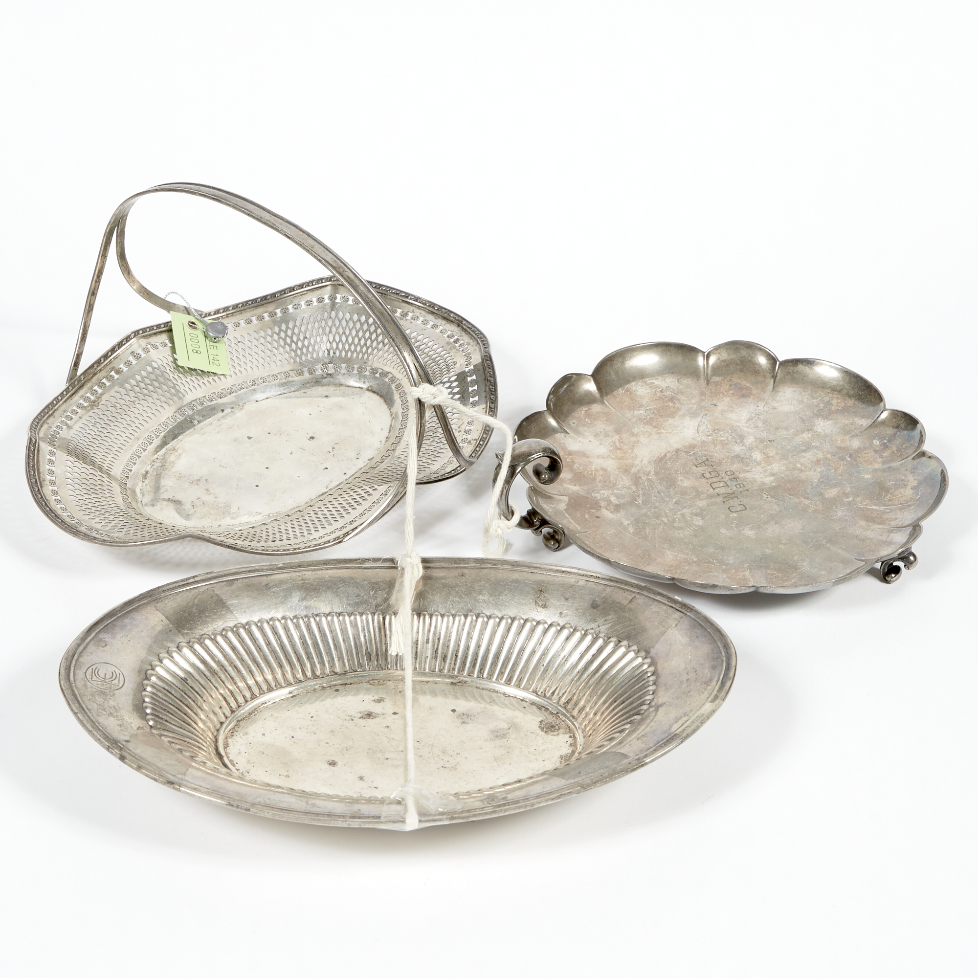 Lot image - 3 Silver Trays, 23 ozs., Gorham, damaged