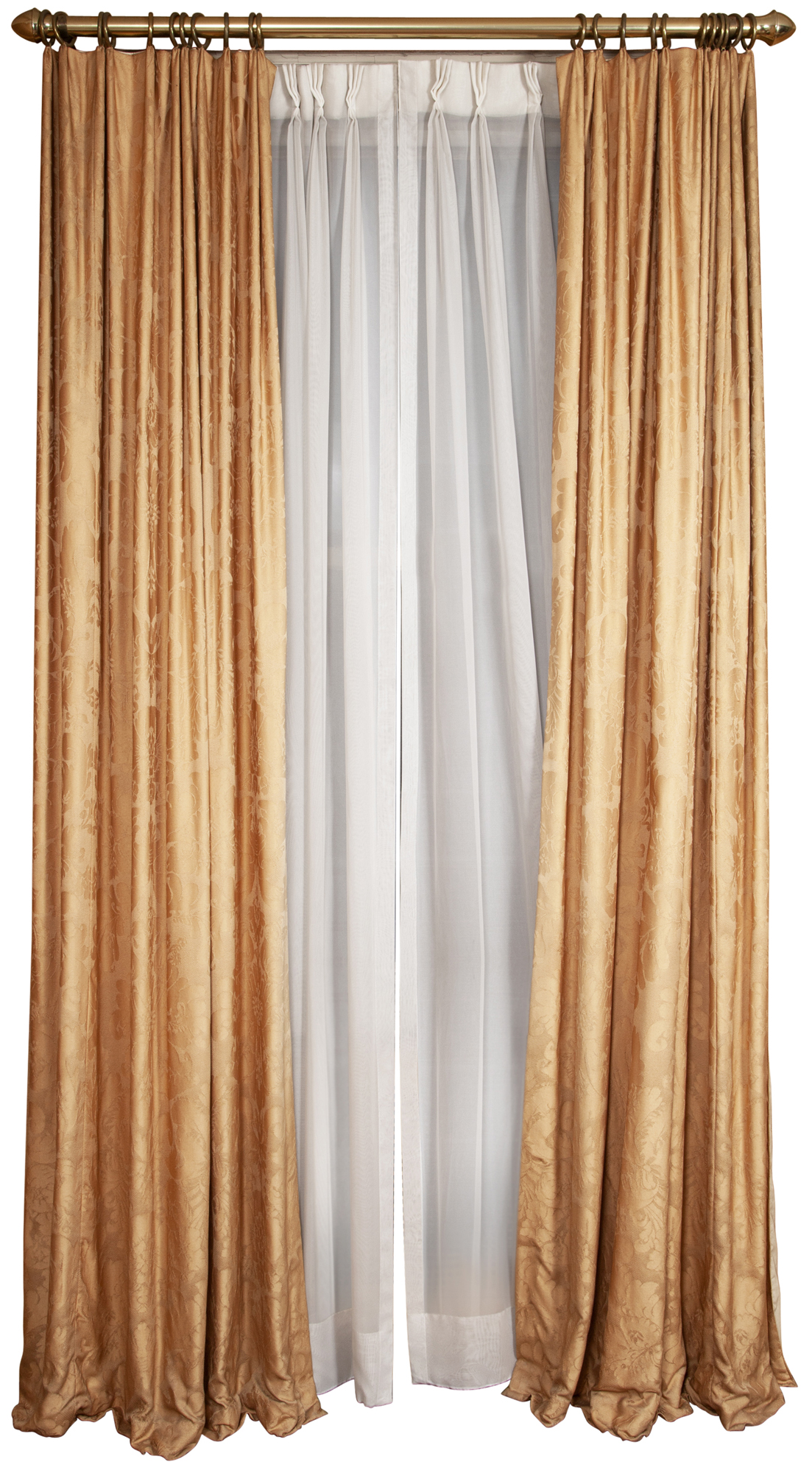 Lot image - Six Silk Damask Panel Draperies