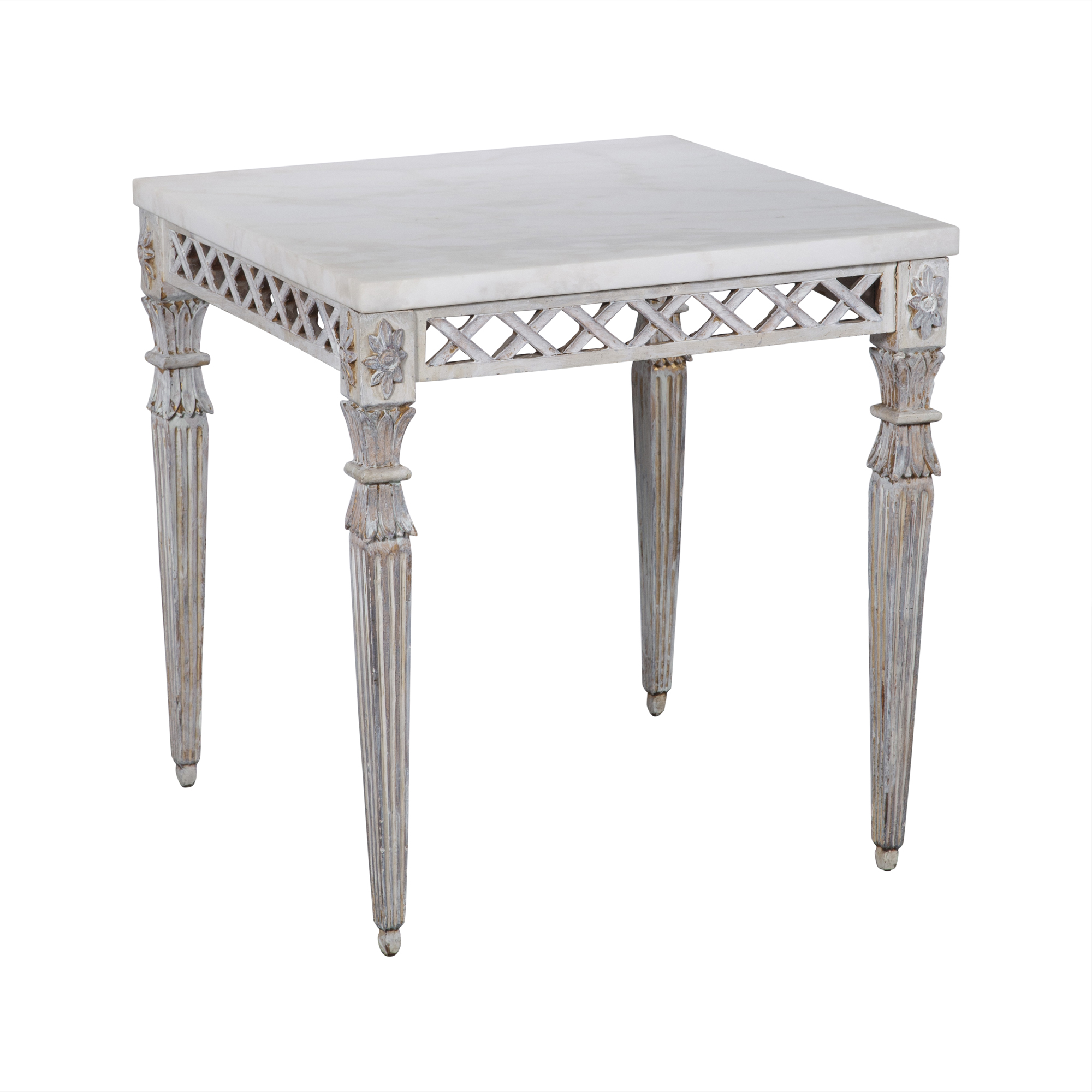 Lot image - Louis XVI Style Marble Top White Painted and Parcel Gilt Occasional Table