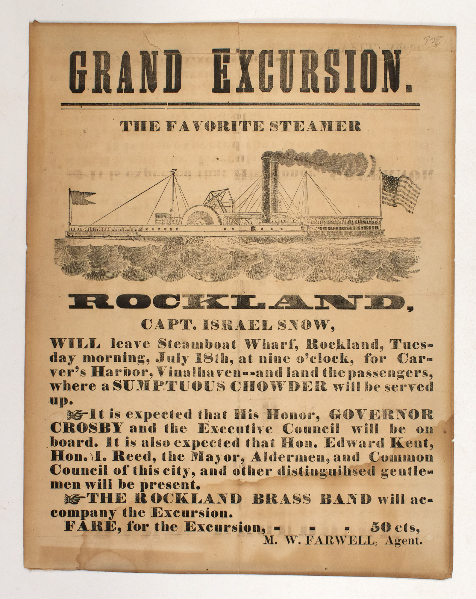 Lot image - [BROADSIDES-STEAMERS]  Two broadsides advertising excursions on Maine Steamers.
