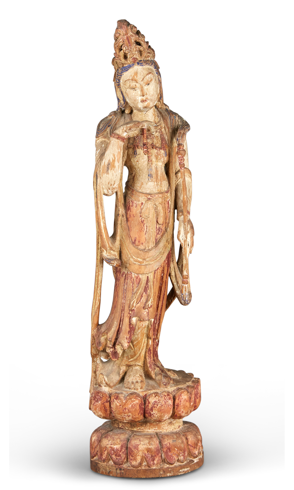 Lot image - A Chinese Polychromed Wood Figure of Guanyin