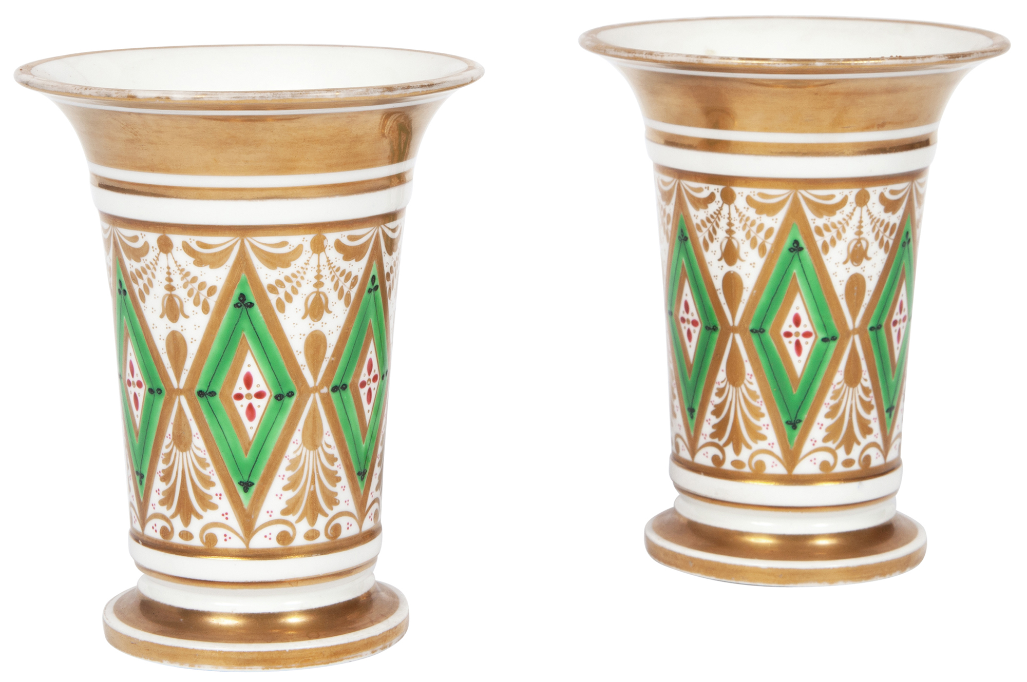 Lot image - Pair of Worcester Porcelain Beaker Vases