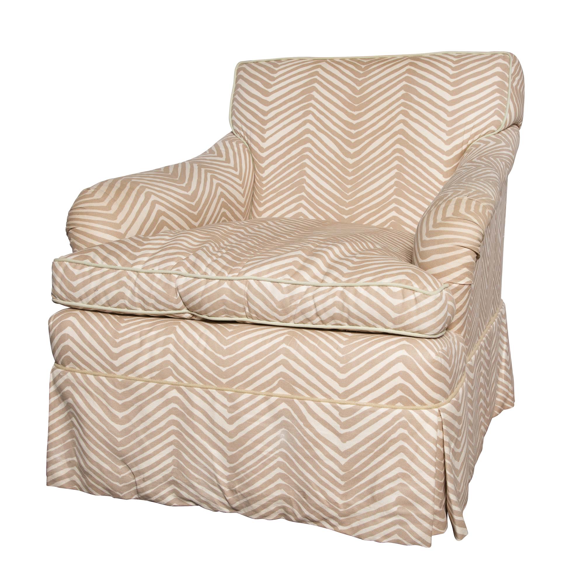 Lot image - Beige Stripe Upholstered Swivel Club Chair