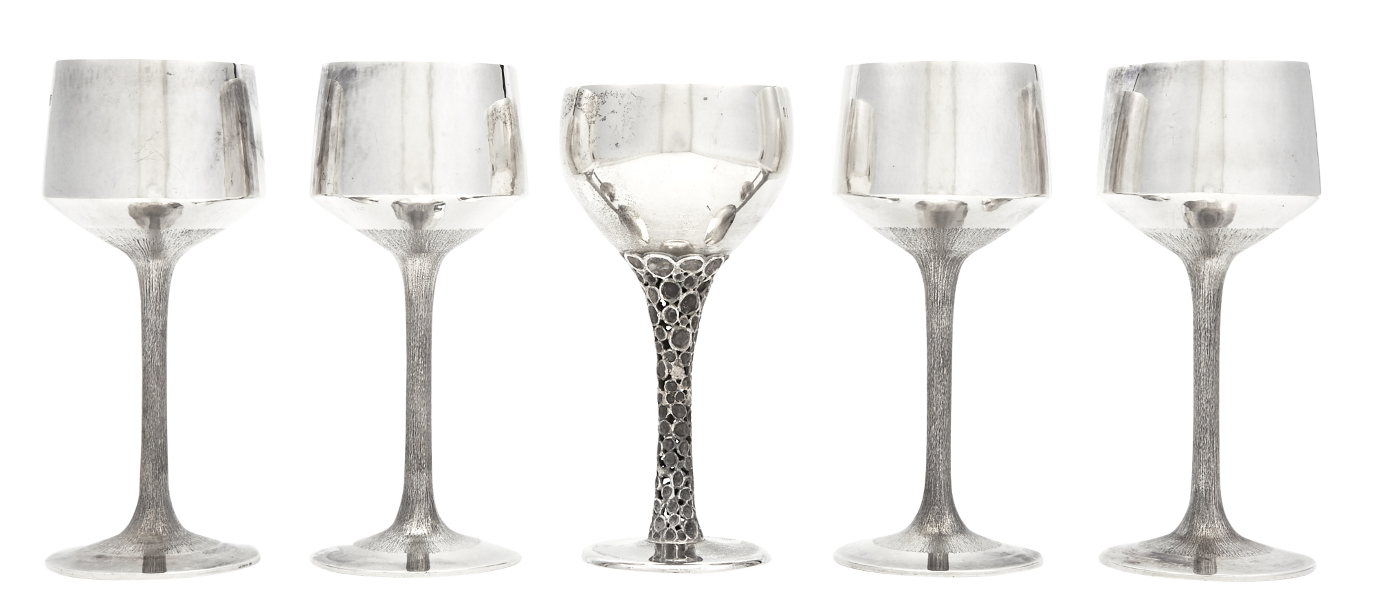 Lot image - Five Elizabeth II Sterling Silver Goblets
