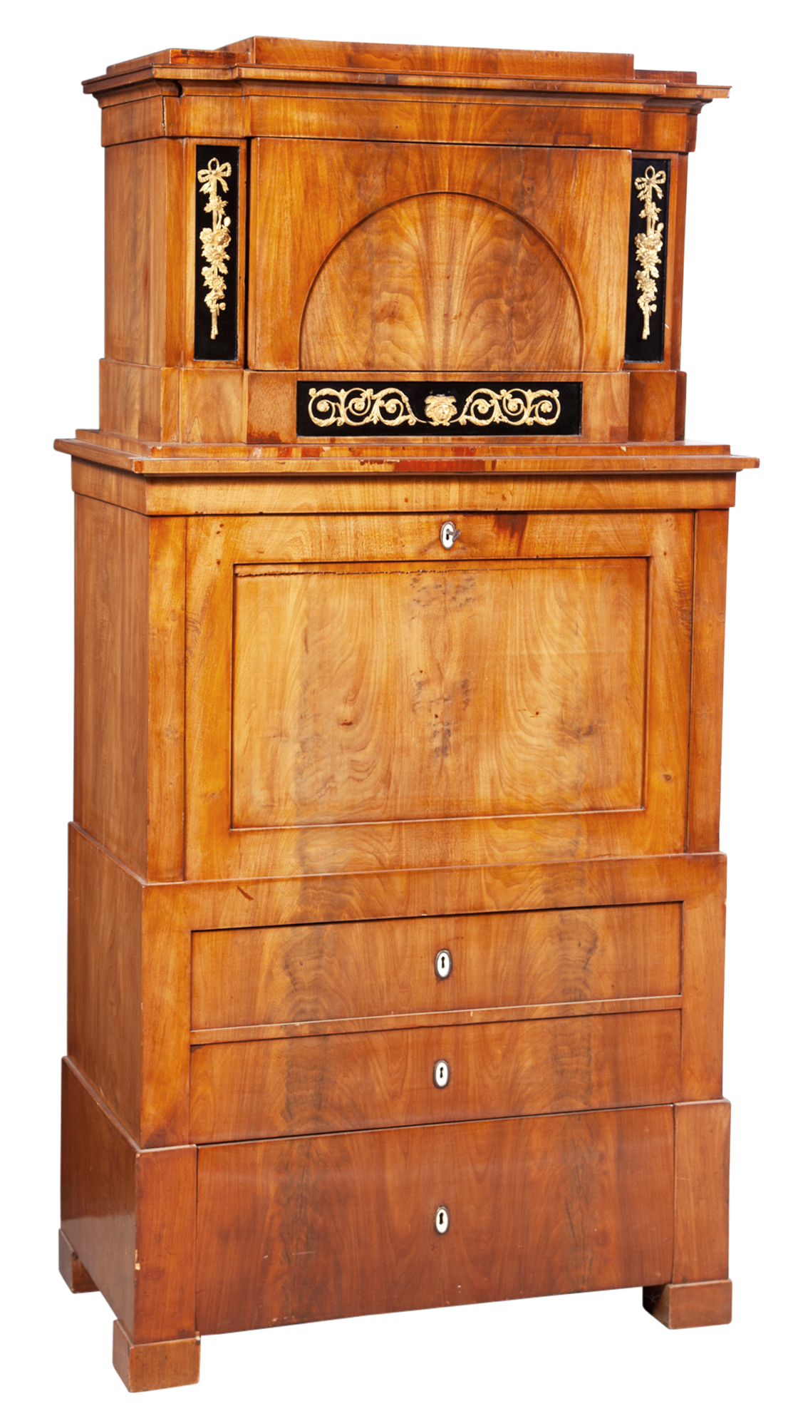 Lot image - Baltic Neoclassical Part-Ebonized Gilt-Bronze Mounted Mahogany Fall-Front Desk