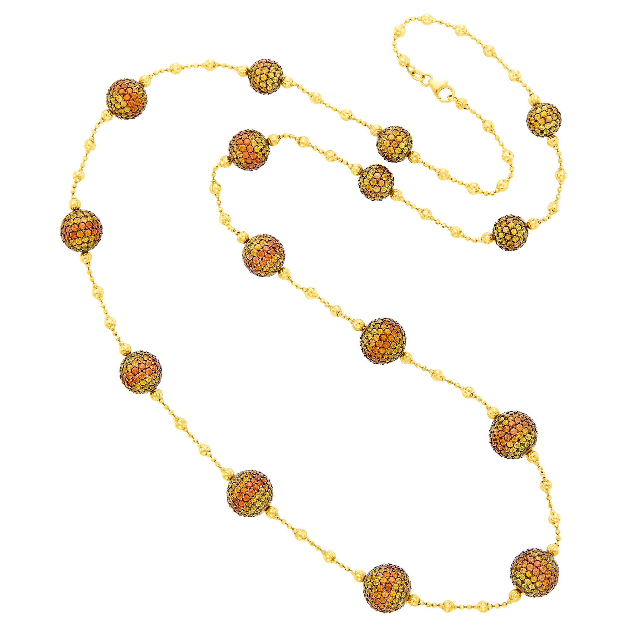 Lot image - Long Gold and Yellow and Orange Sapphire Bead Chain Necklace