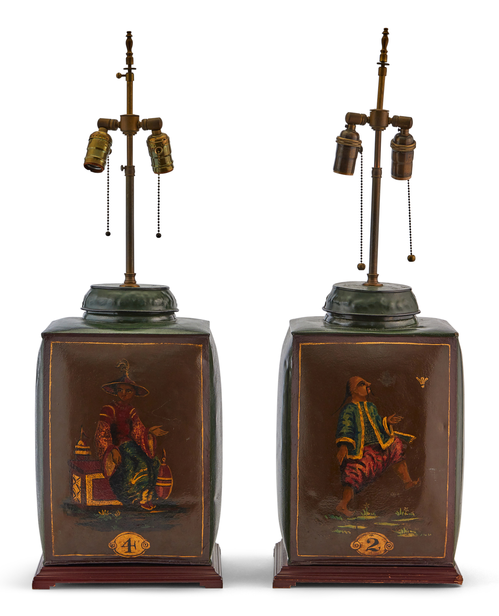 Lot image - Pair of Tole Painted Tea Cannister Lamps