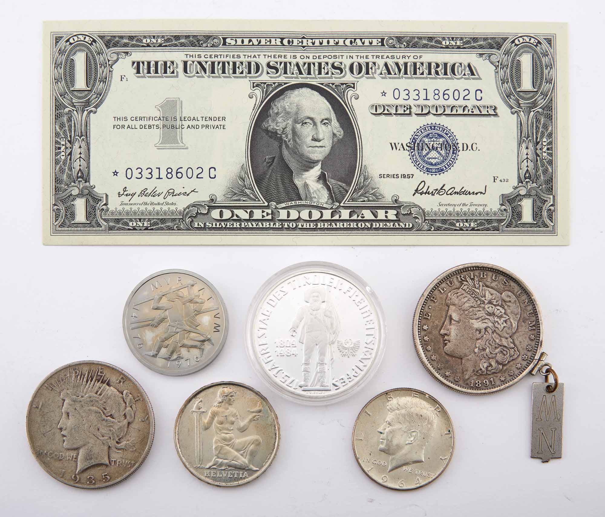 Lot image - United States and Swiss Silver Coin and Bank Note Group