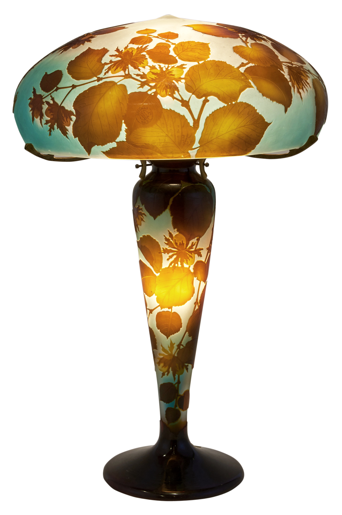 Lot image - Gallé Metal-Mounted Acid-Etched Cameo Glass Table Lamp