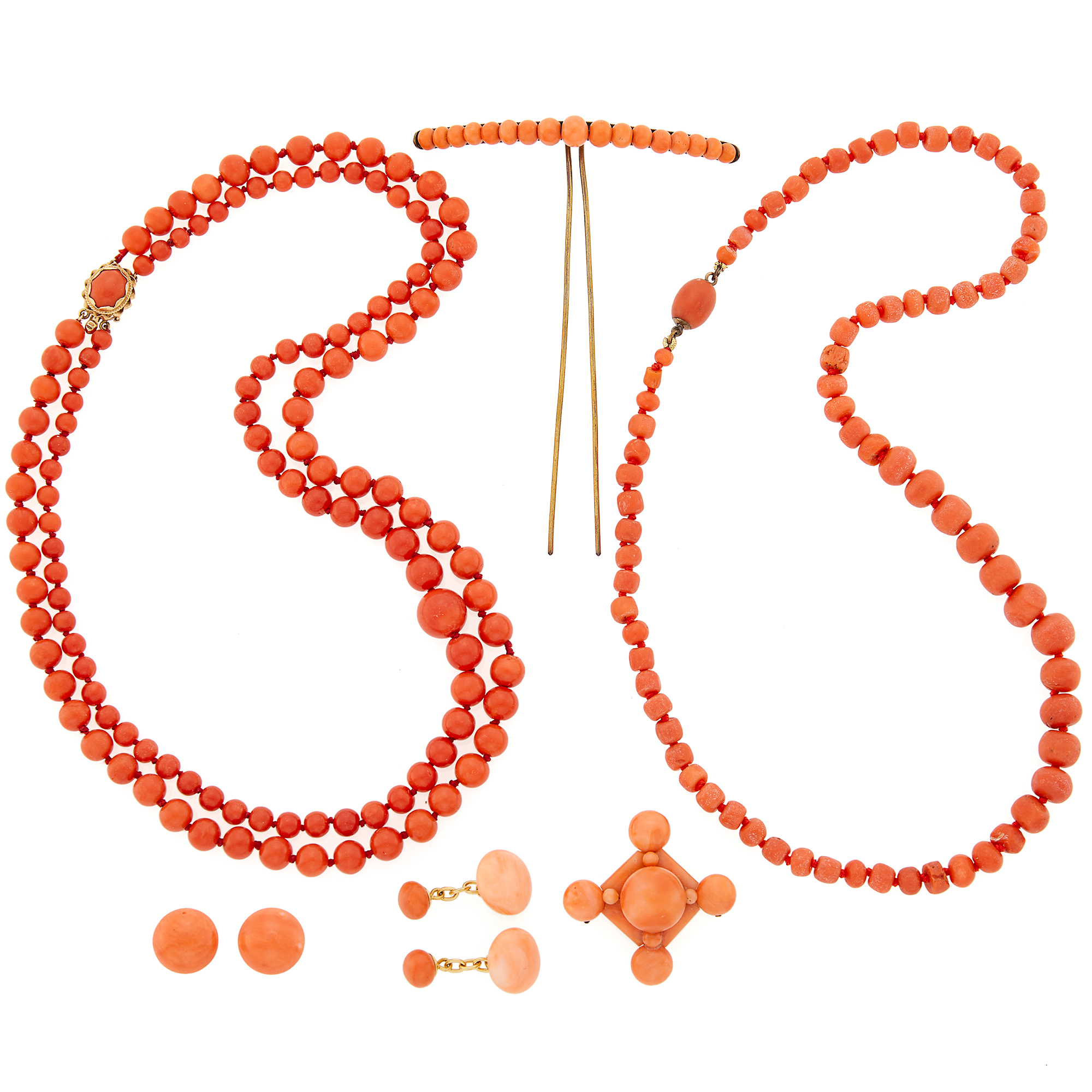 Lot image - Group of Antique Coral, Gold and Gold-Filled Jewelry