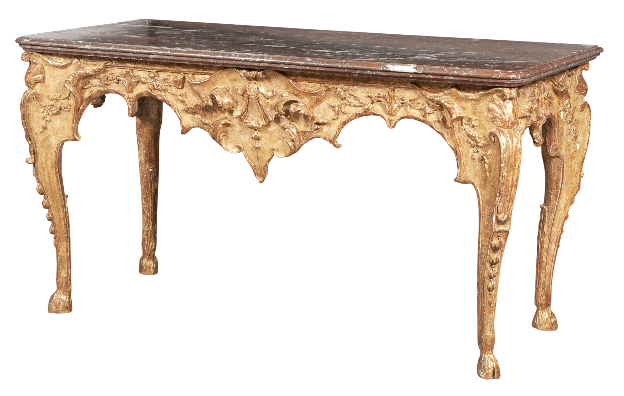 Lot image - German Rococo Giltwood Marble-Top Console