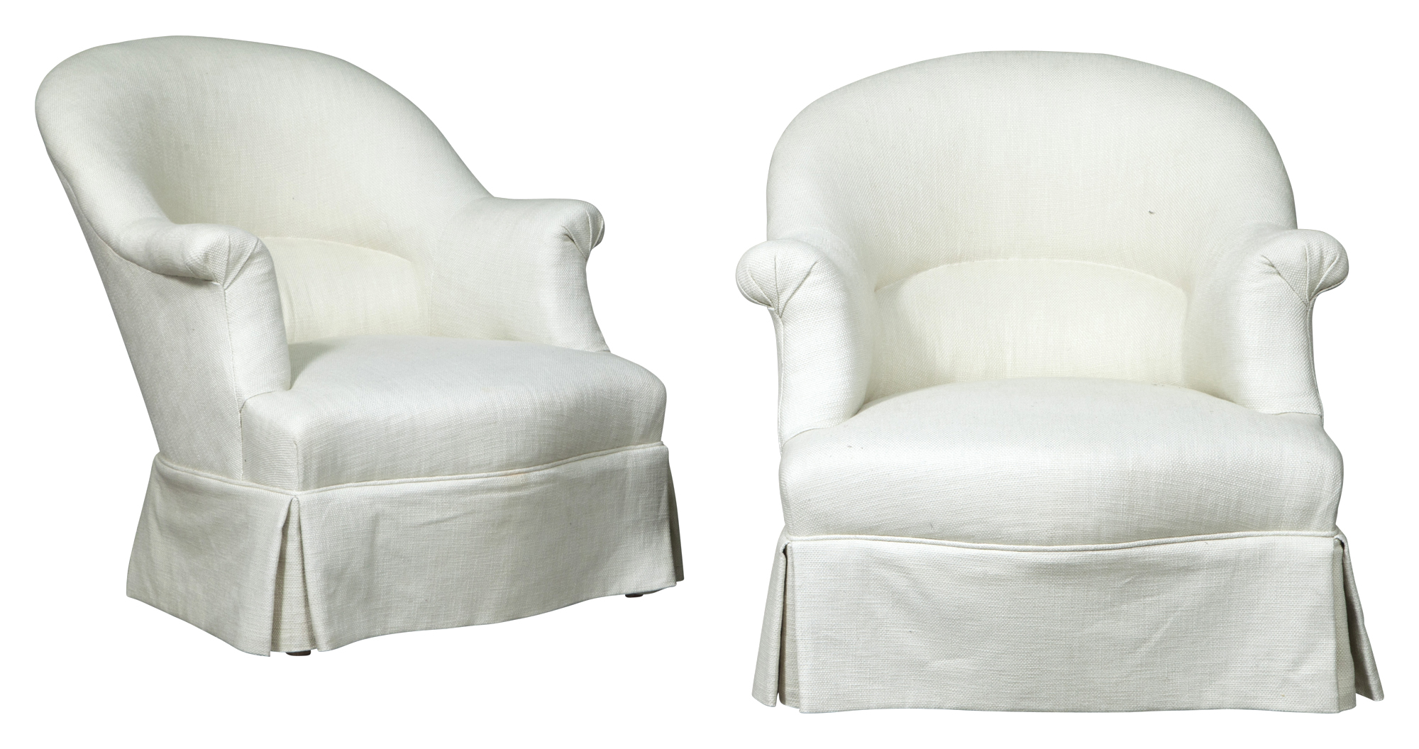 Lot image - Pair of Linen Upholstered Club Chairs