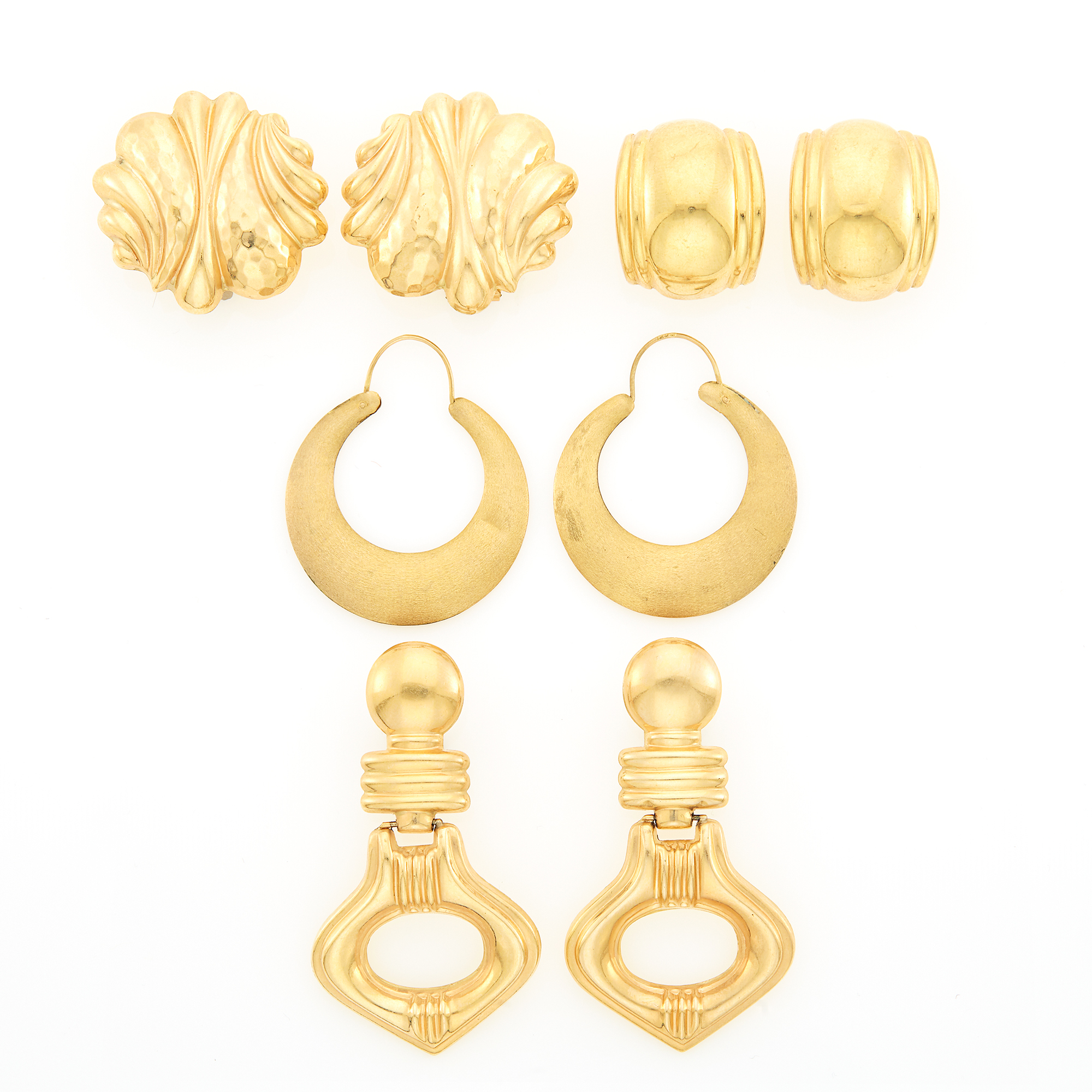 Lot image - Four Pairs of Gold Earrings