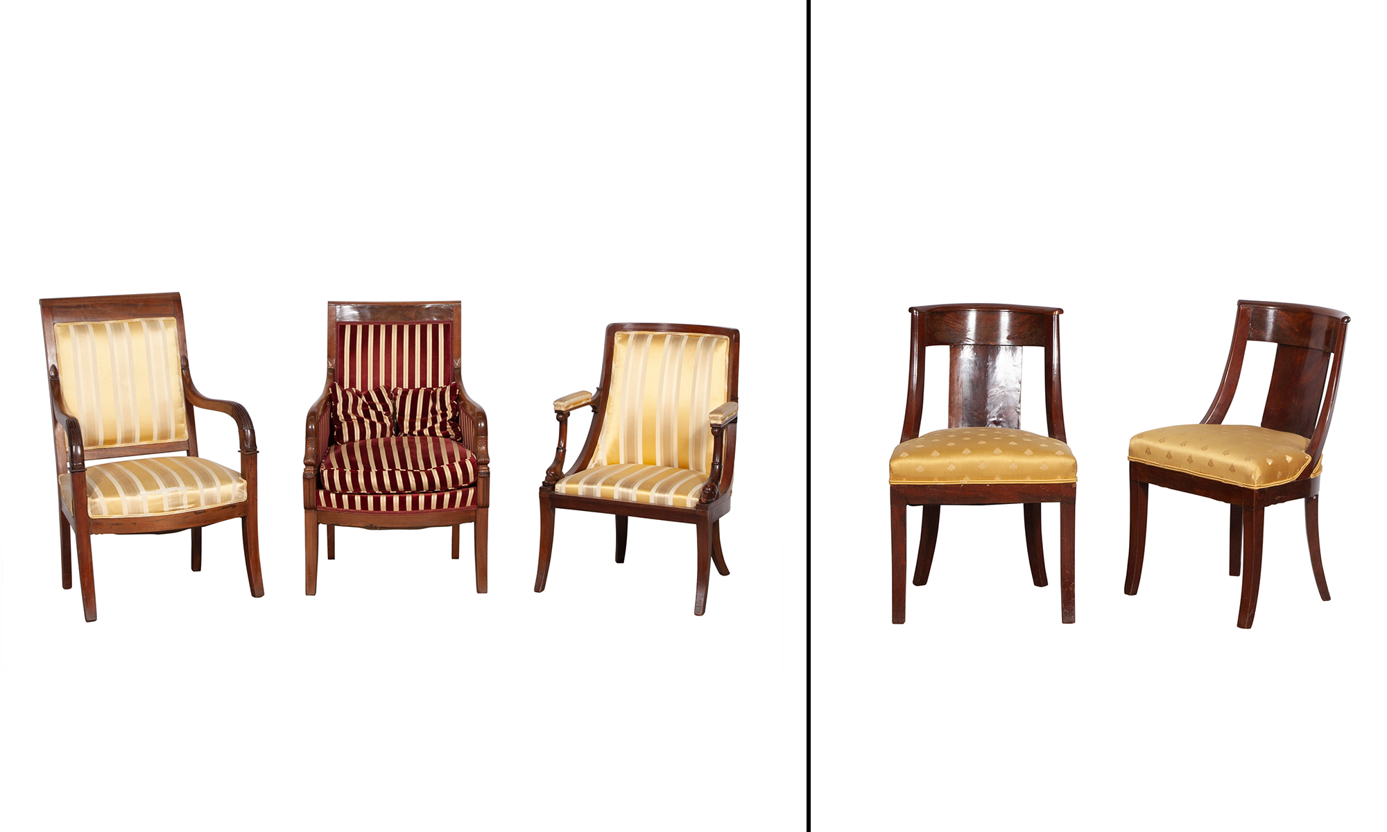 Lot image - Group of Five Empire Style Mahogany Chairs