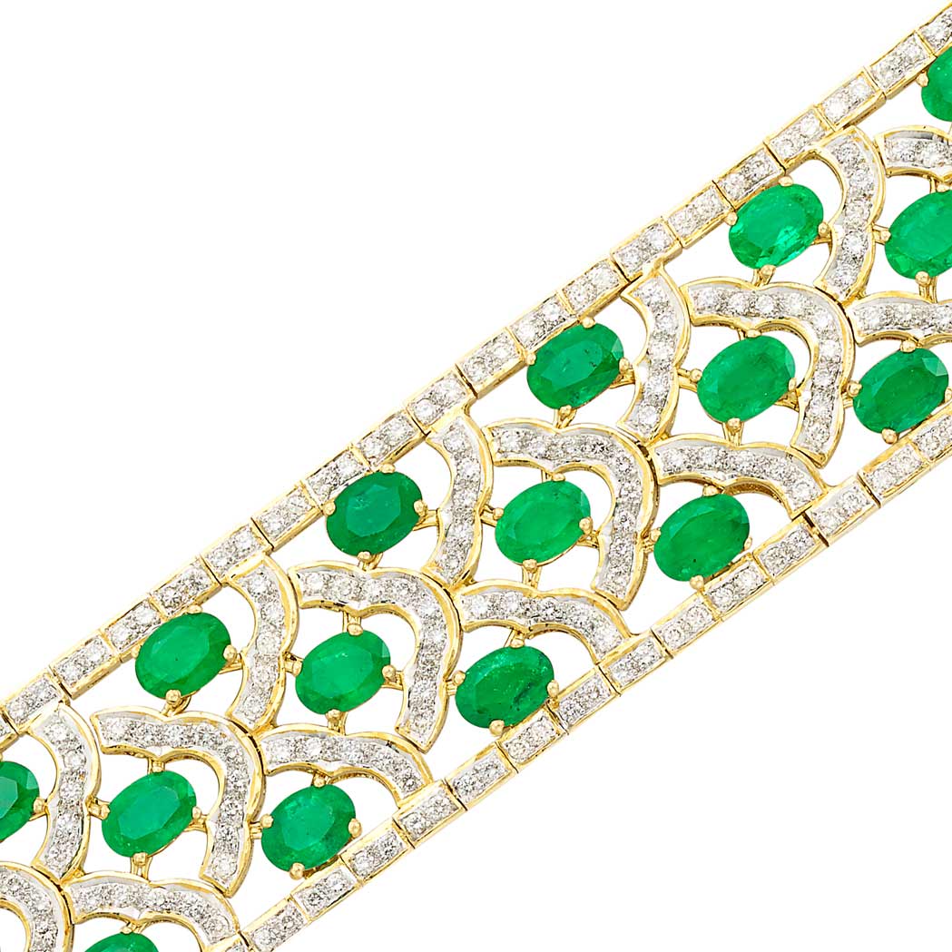 Lot image - Gold, Emerald and Diamond Bracelet
