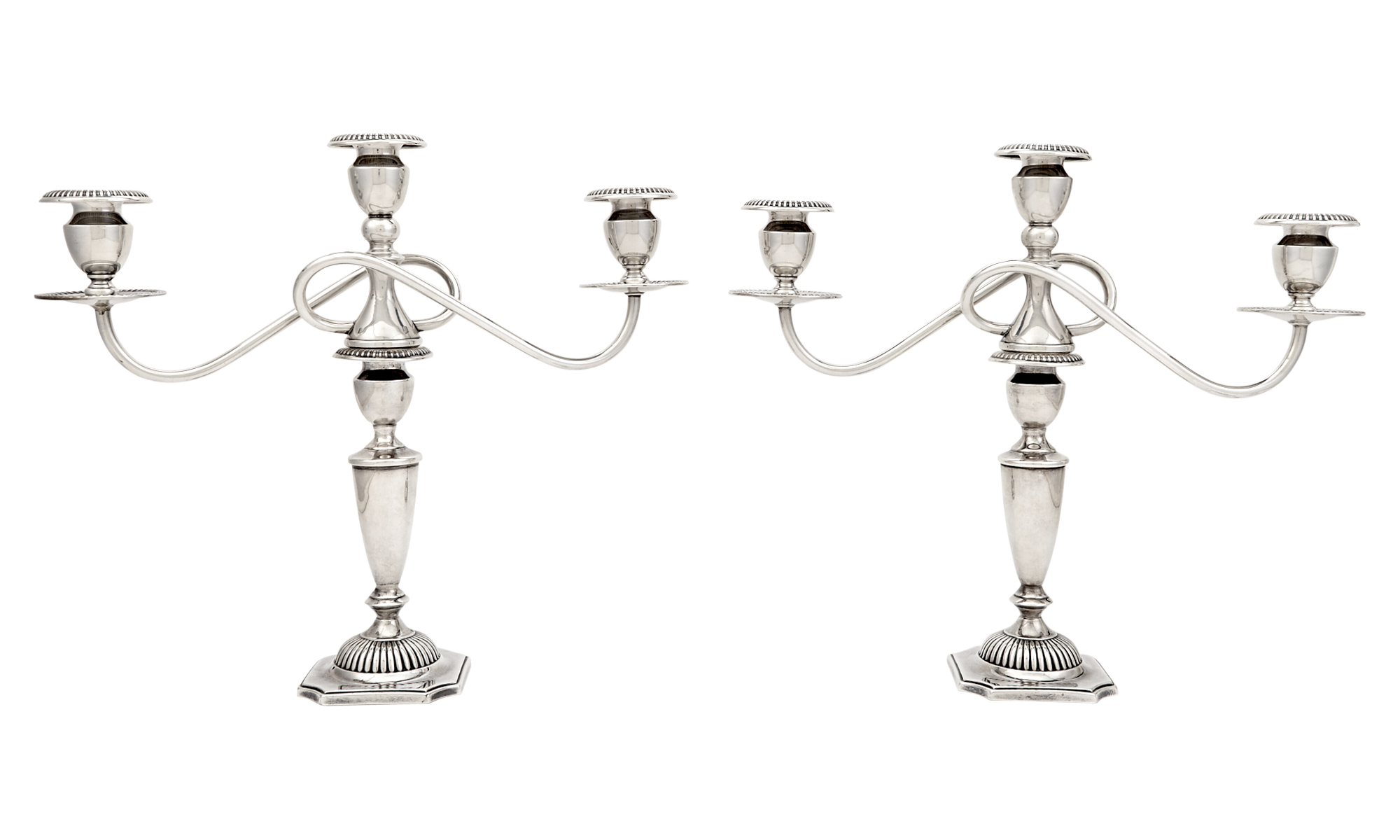 Lot image - Pair of American Sterling Silver Three-Light Candelabra