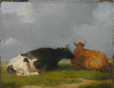 Lot image - Eugene Verboeckhoven Belgian, 1799-1881 Cows at Rest under a Darkening Sky