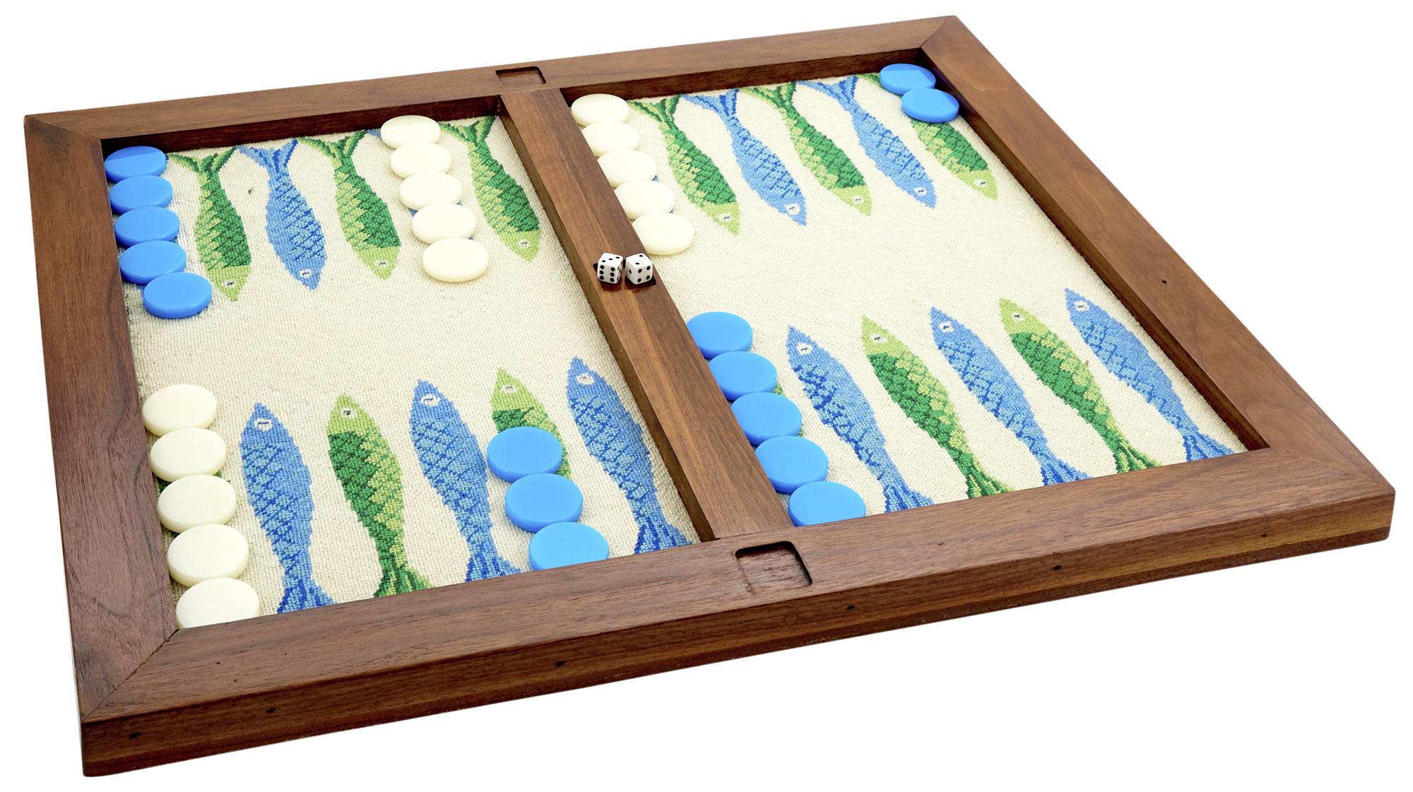 Lot image - Stained Wood and Needlepoint Backgammon Board