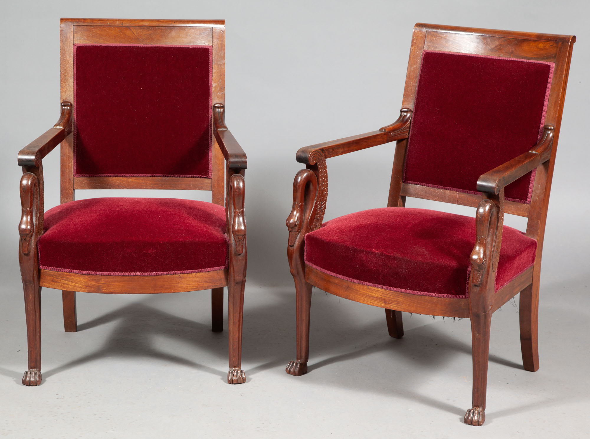 Lot image - Pair of Empire Style Mahogany Armchairs