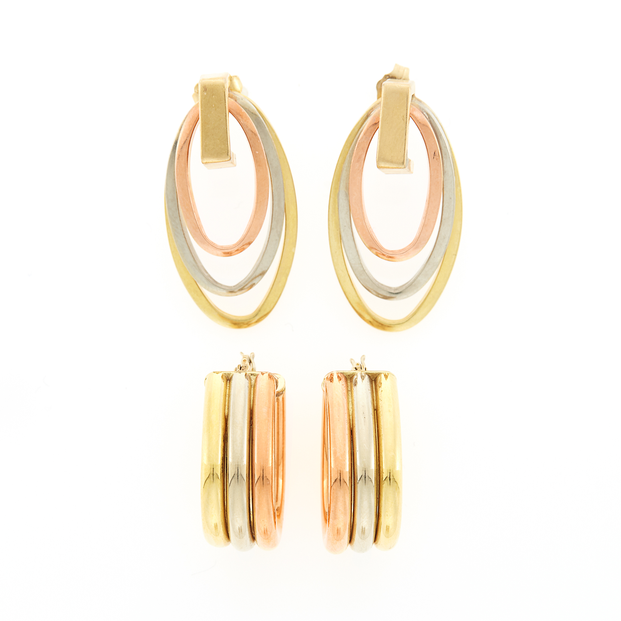 Lot image - Two Pairs of Tricolor Gold Earrings