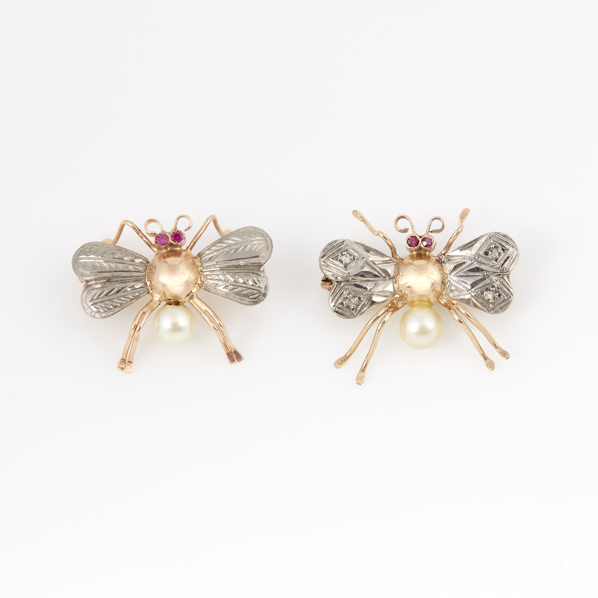 Lot image - Two Gold, Stone and Bead Fly Pins, 14K 3 dwt. all