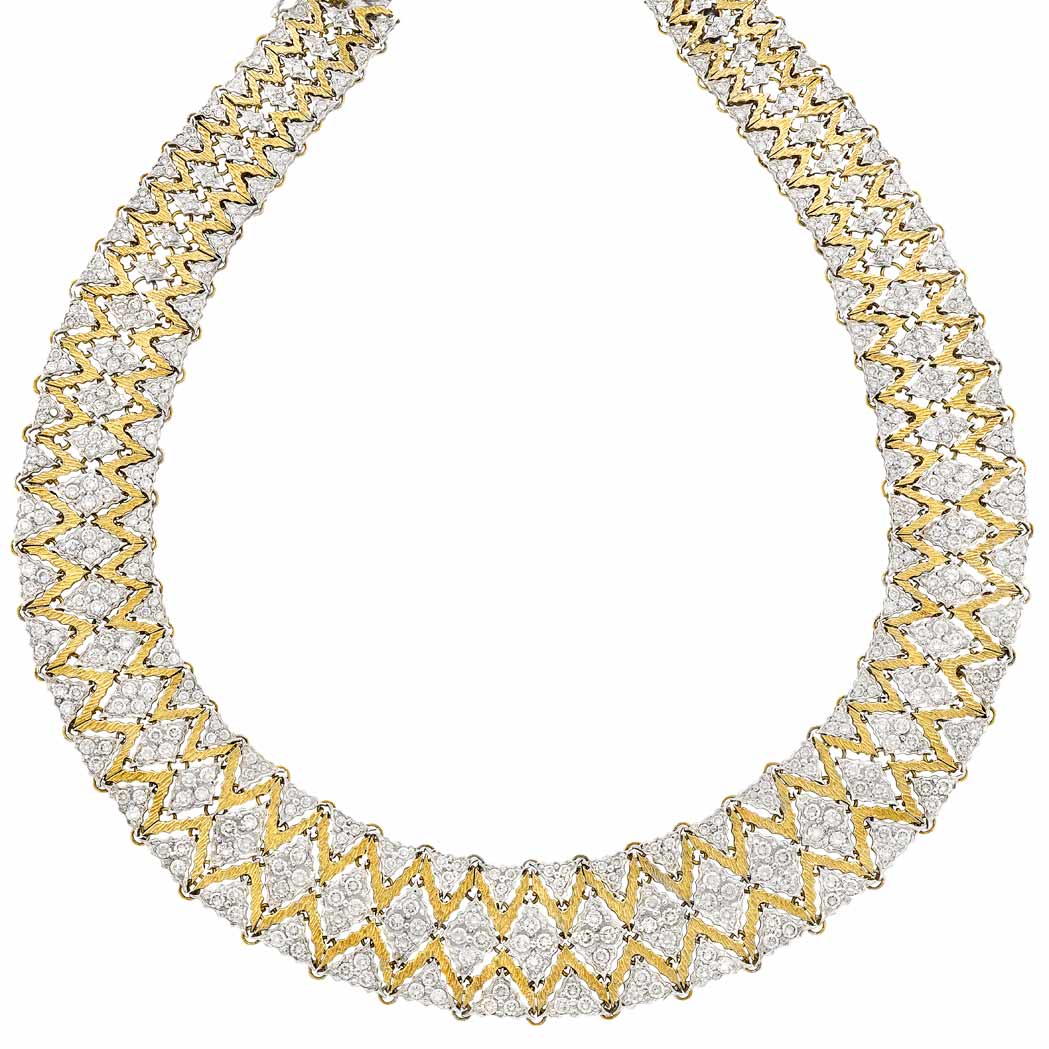 Lot image - Two-Color Gold and Diamond Necklace