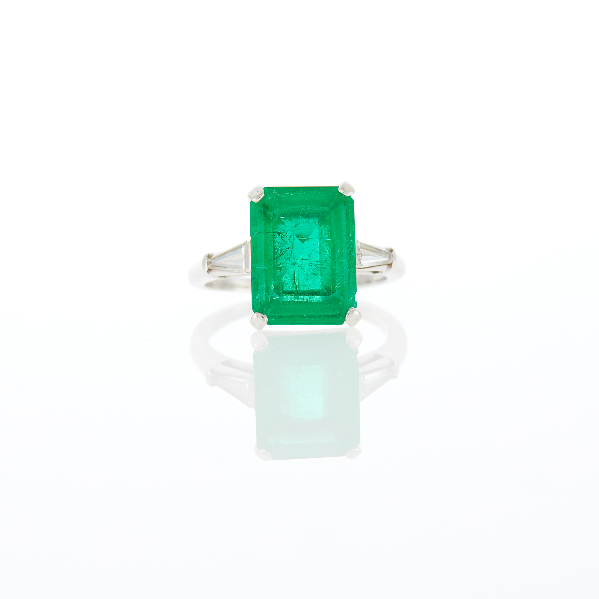 Lot image - Platinum, Emerald and Diamond Ring